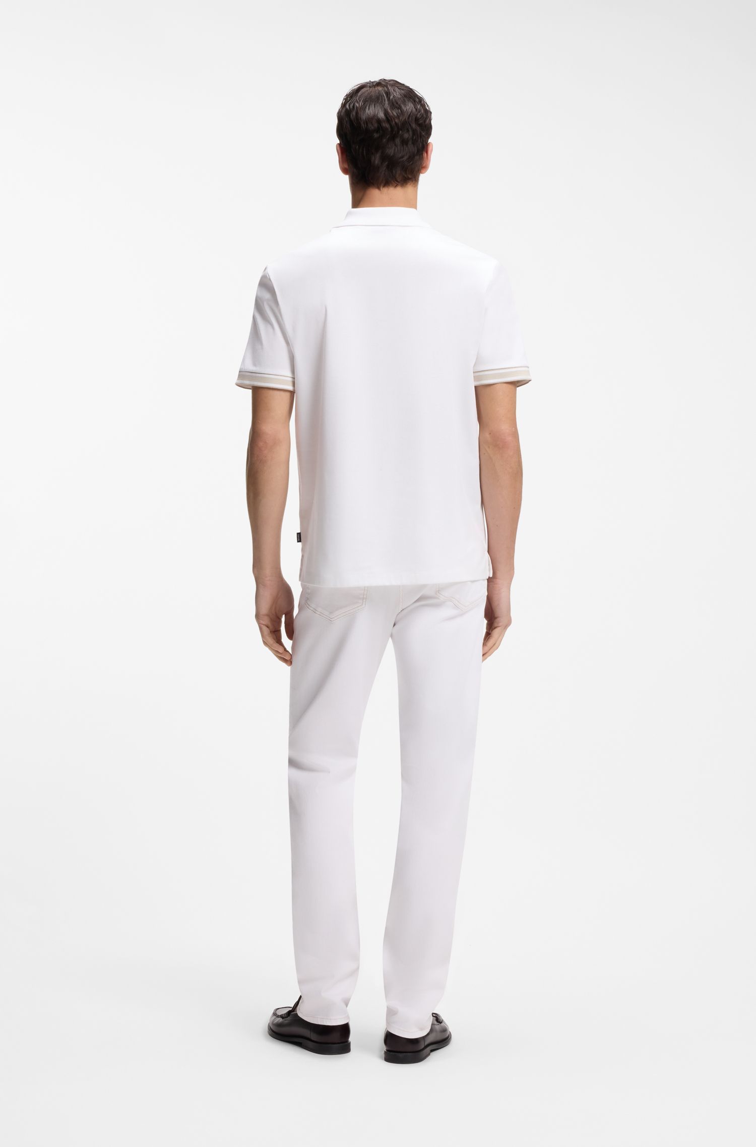 BOSS - Áo polo viền sọc cotton mercerized