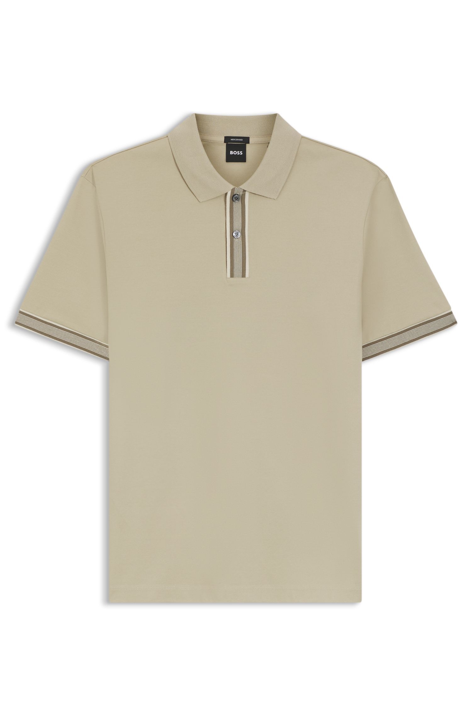 BOSS - Áo polo viền sọc cotton mercerized