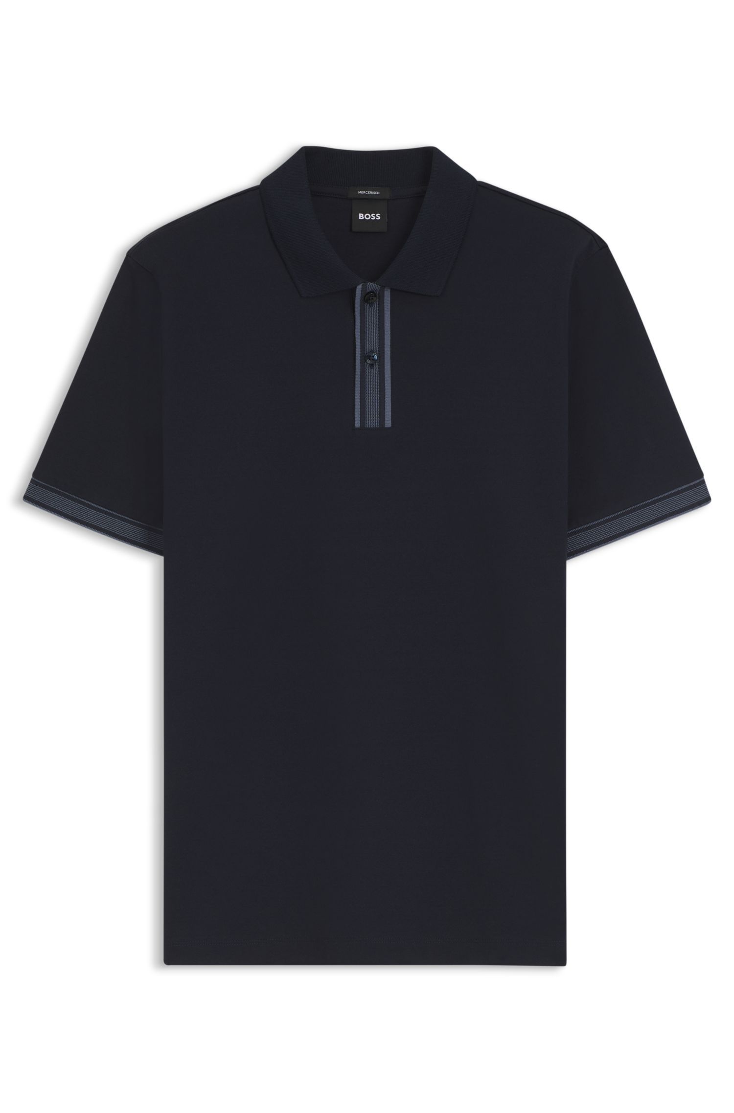 BOSS - Áo polo viền sọc cotton mercerized