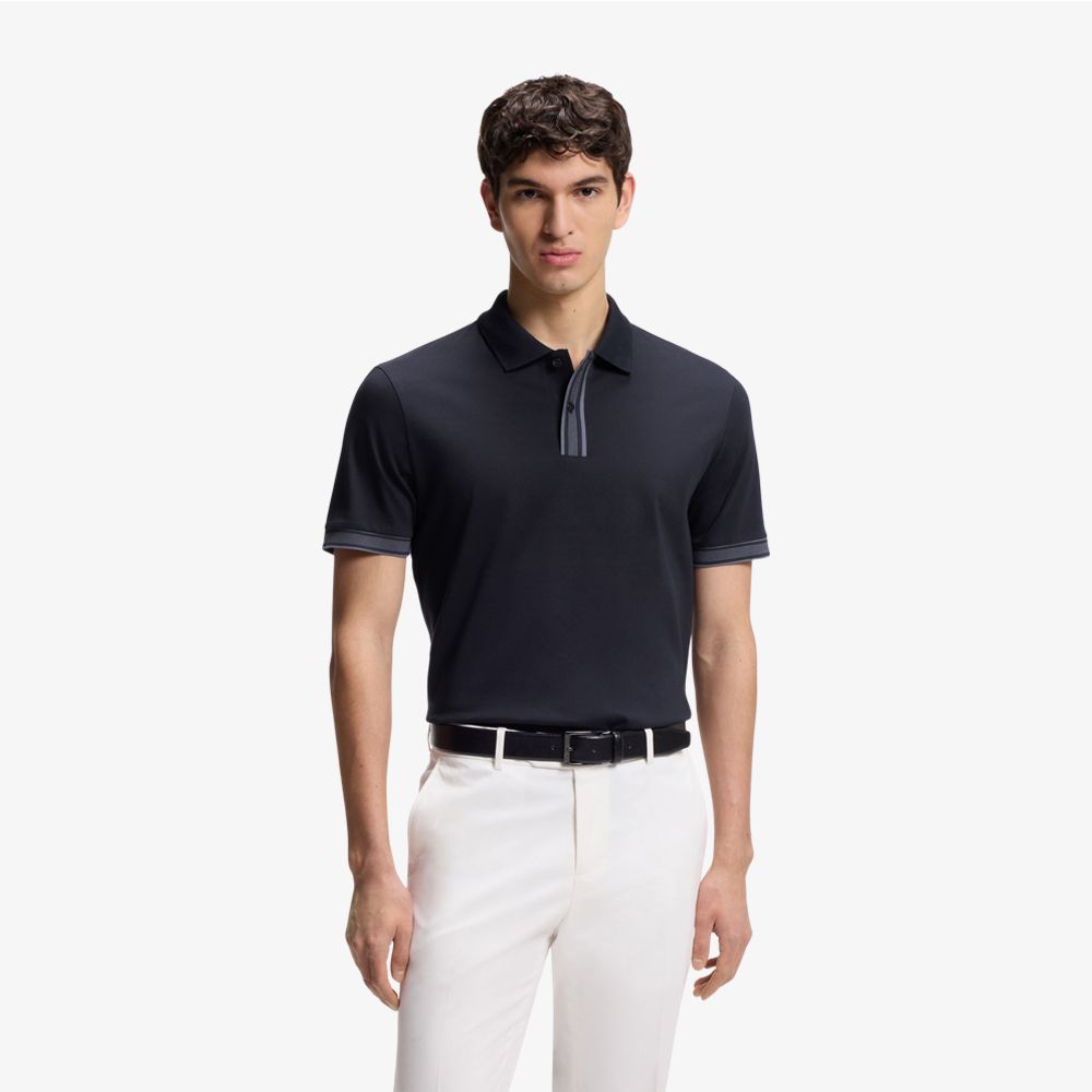 BOSS - Áo polo viền sọc cotton mercerized
