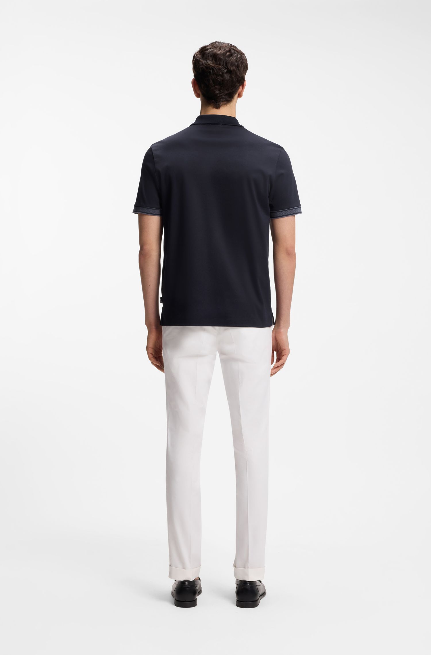 BOSS - Áo polo viền sọc cotton mercerized