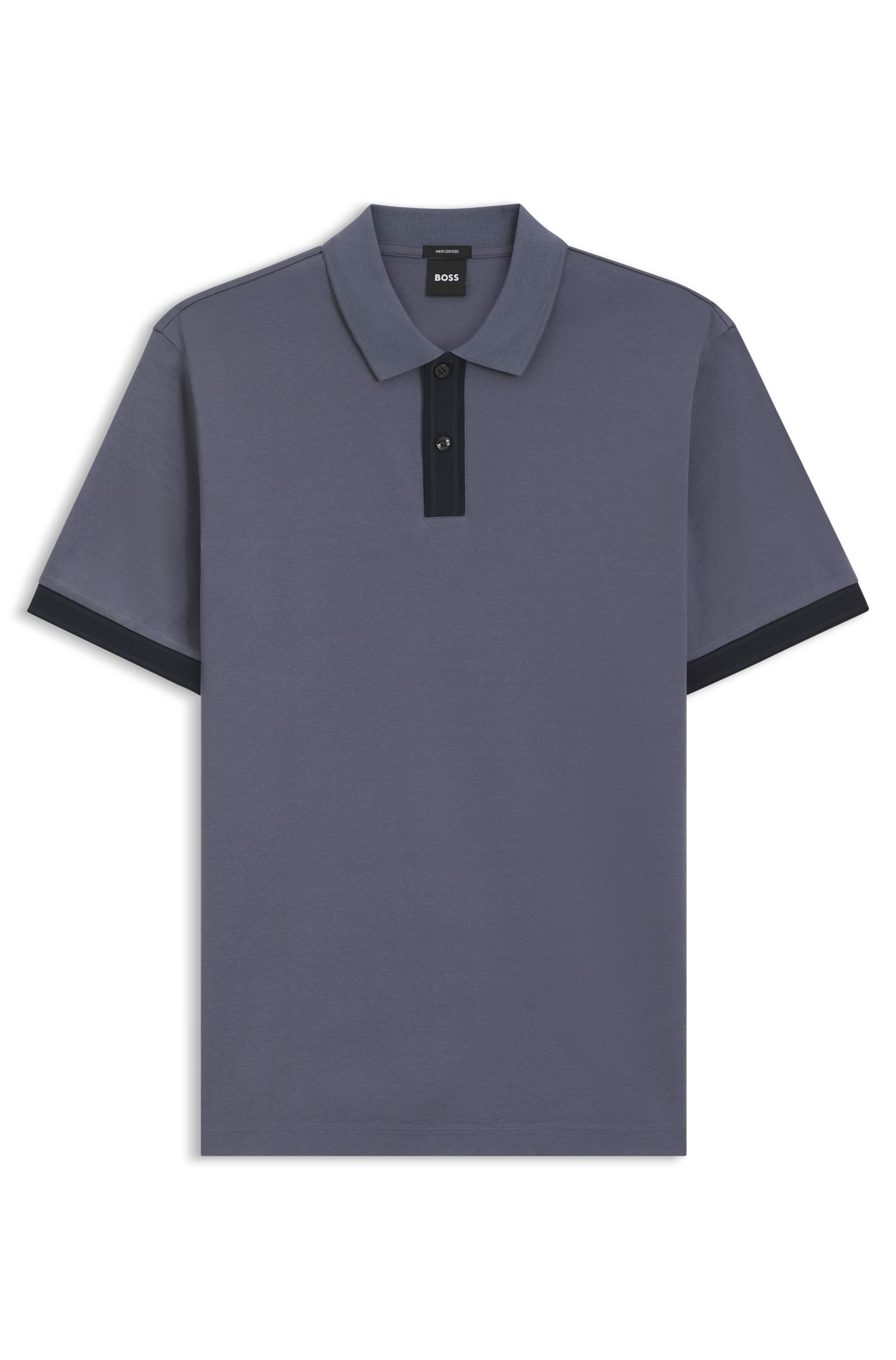 BOSS - Áo polo viền sọc cotton mercerized