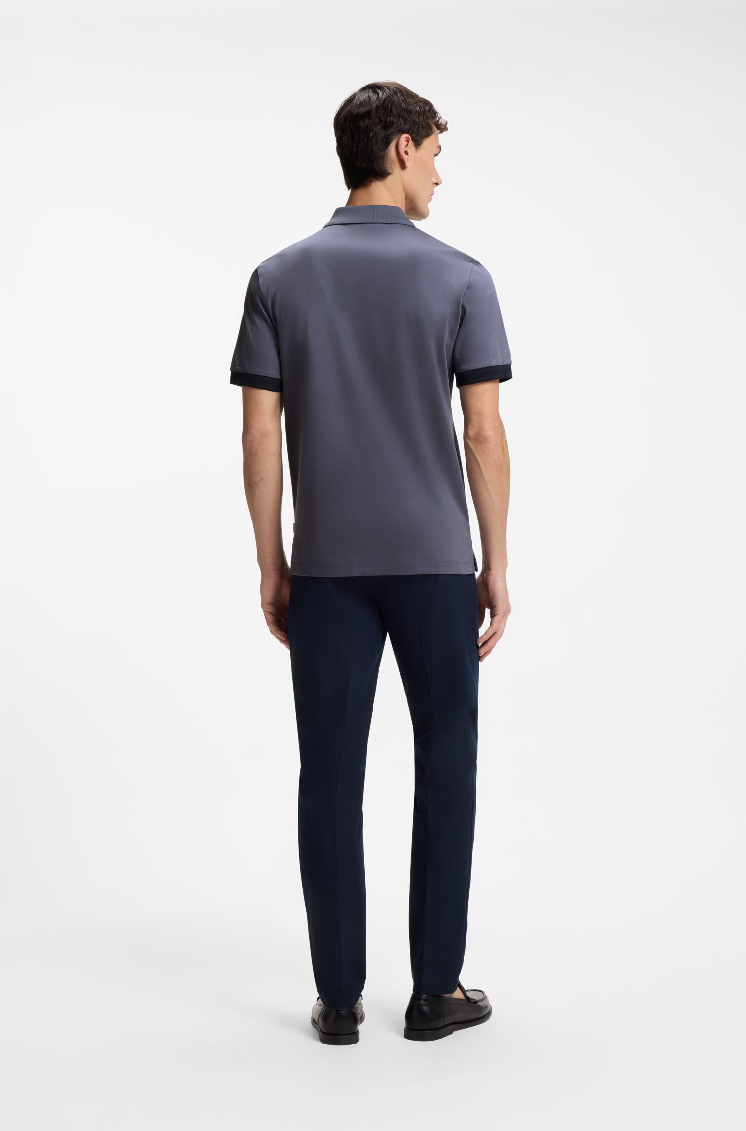 BOSS - Áo polo viền sọc cotton mercerized