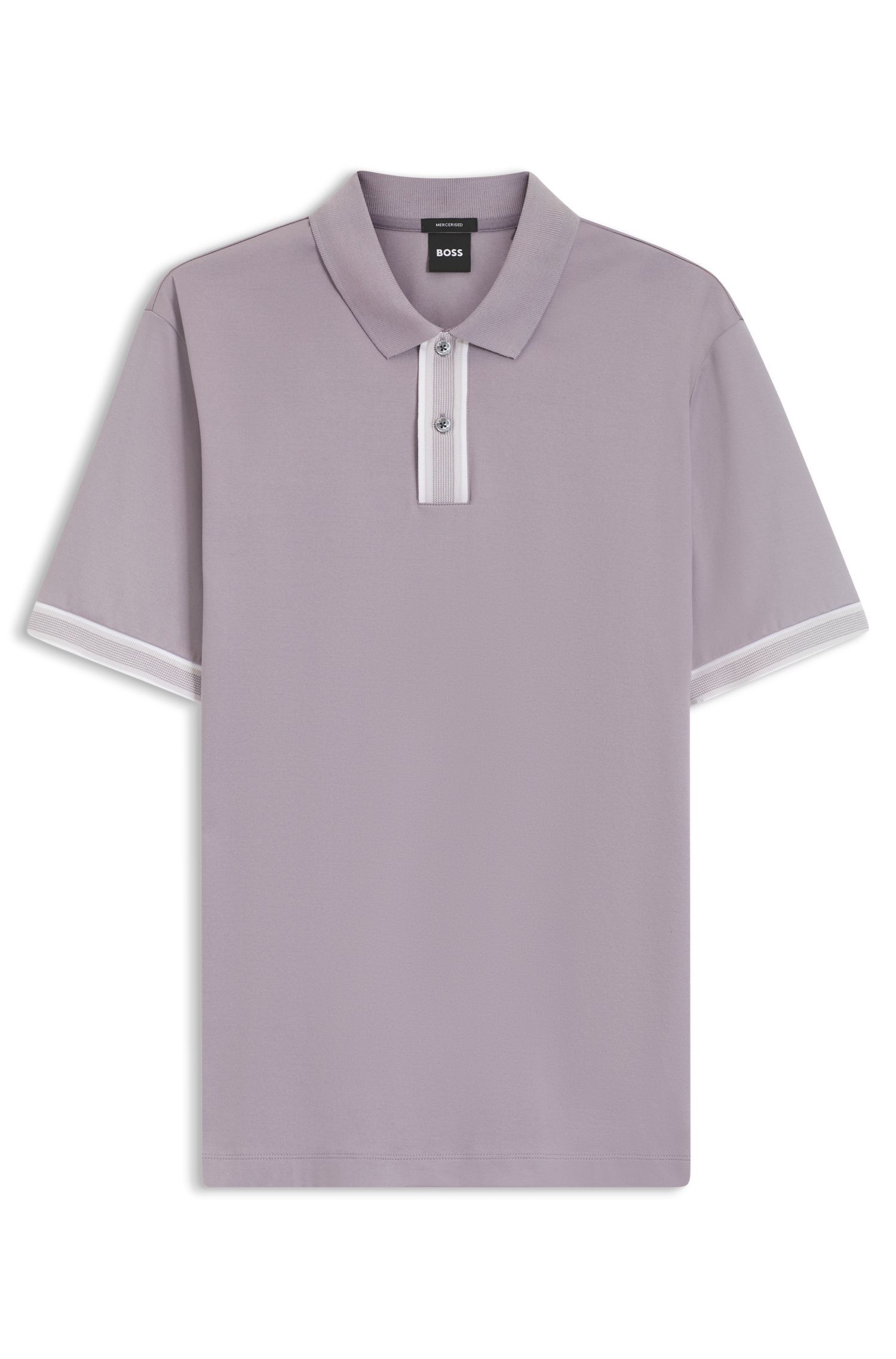 BOSS - Áo polo viền sọc cotton mercerized