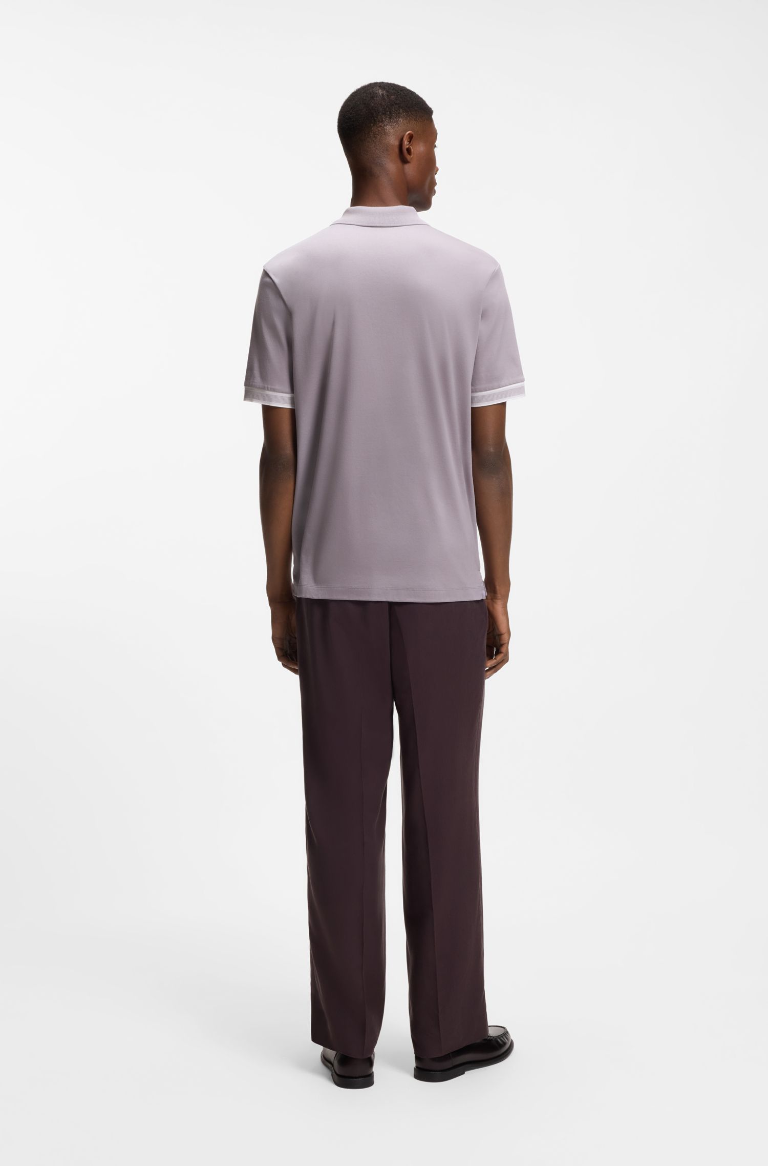 BOSS - Áo polo viền sọc cotton mercerized