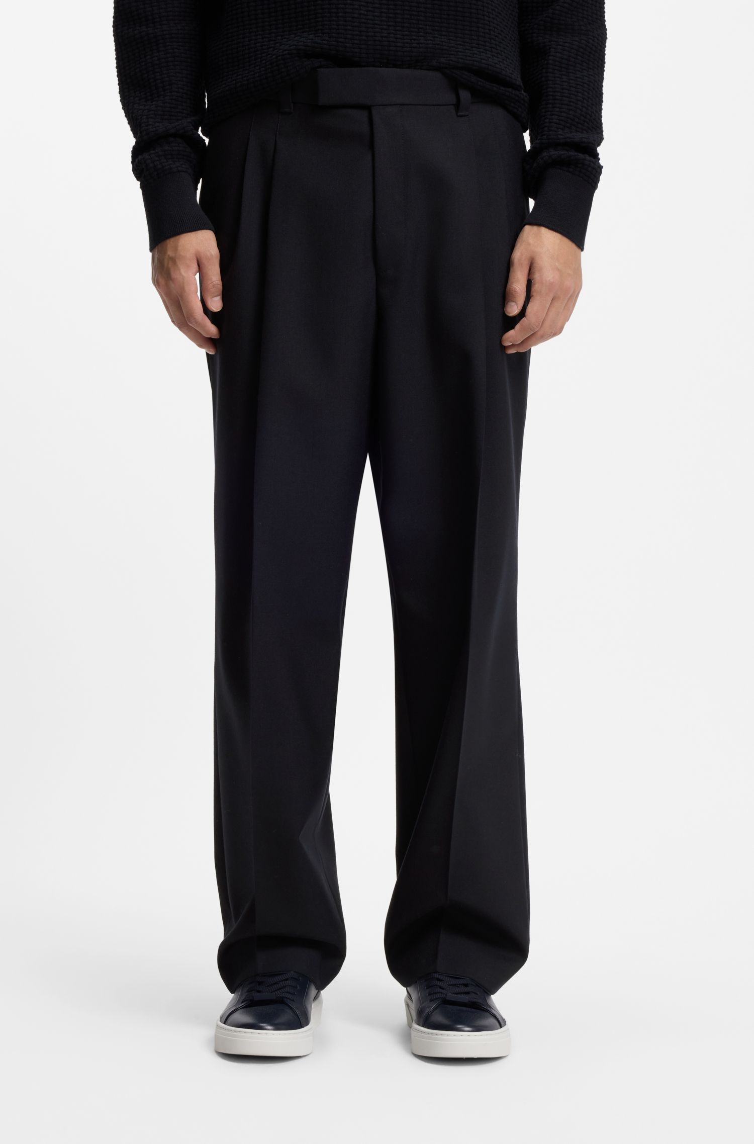 BOSS - Quần len dáng Tapered-fit
