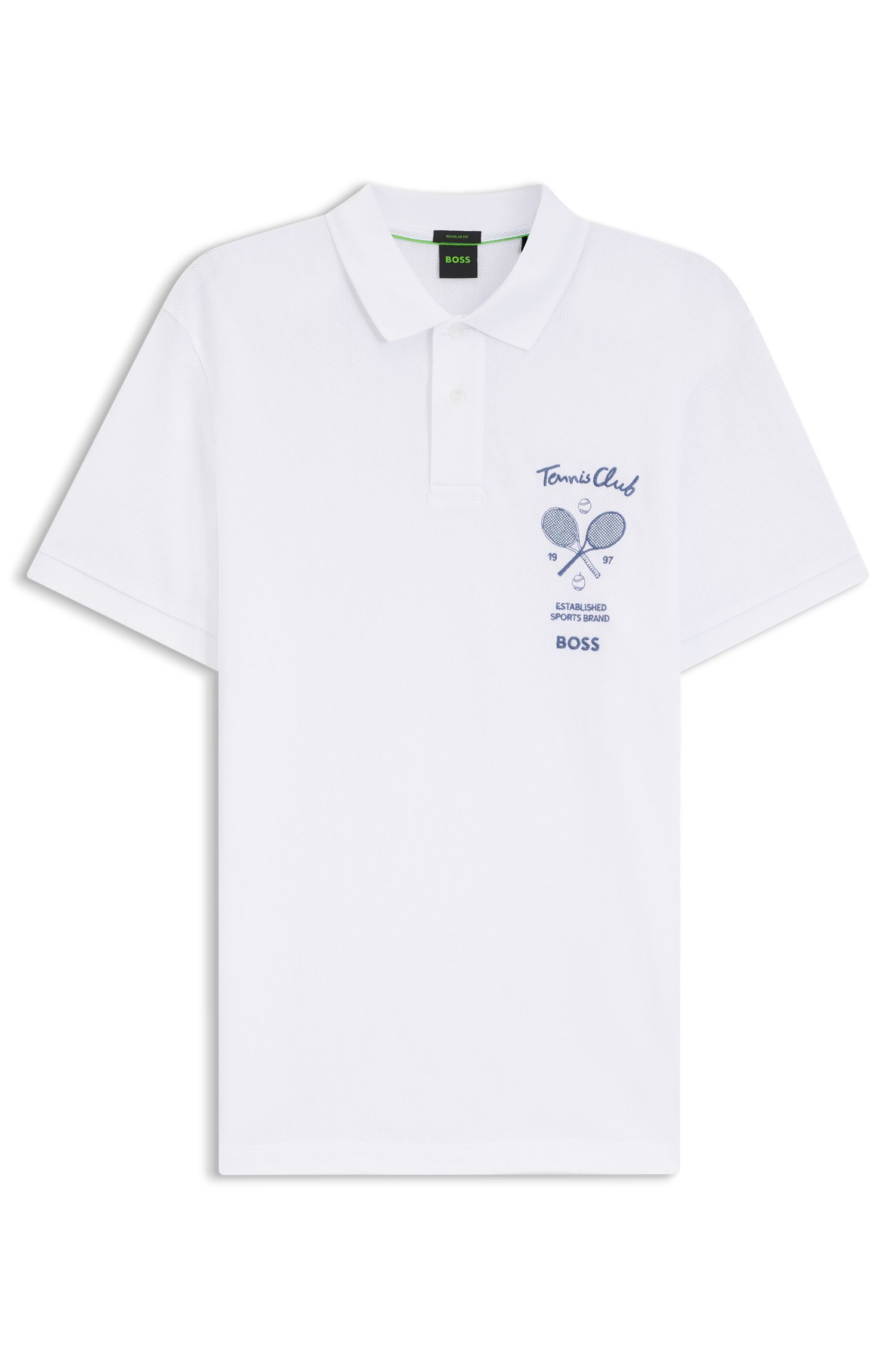 BOSS - Áo polo thêu họa tiết trên cotton lưới