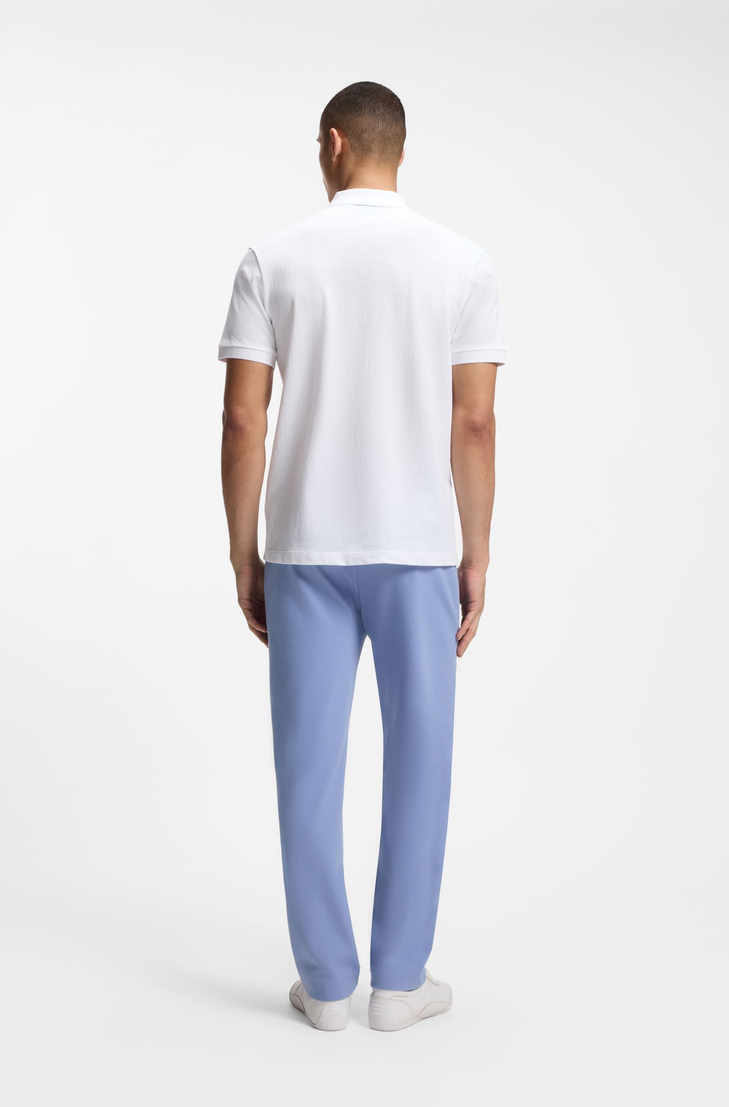 BOSS - Áo polo thêu họa tiết trên cotton lưới