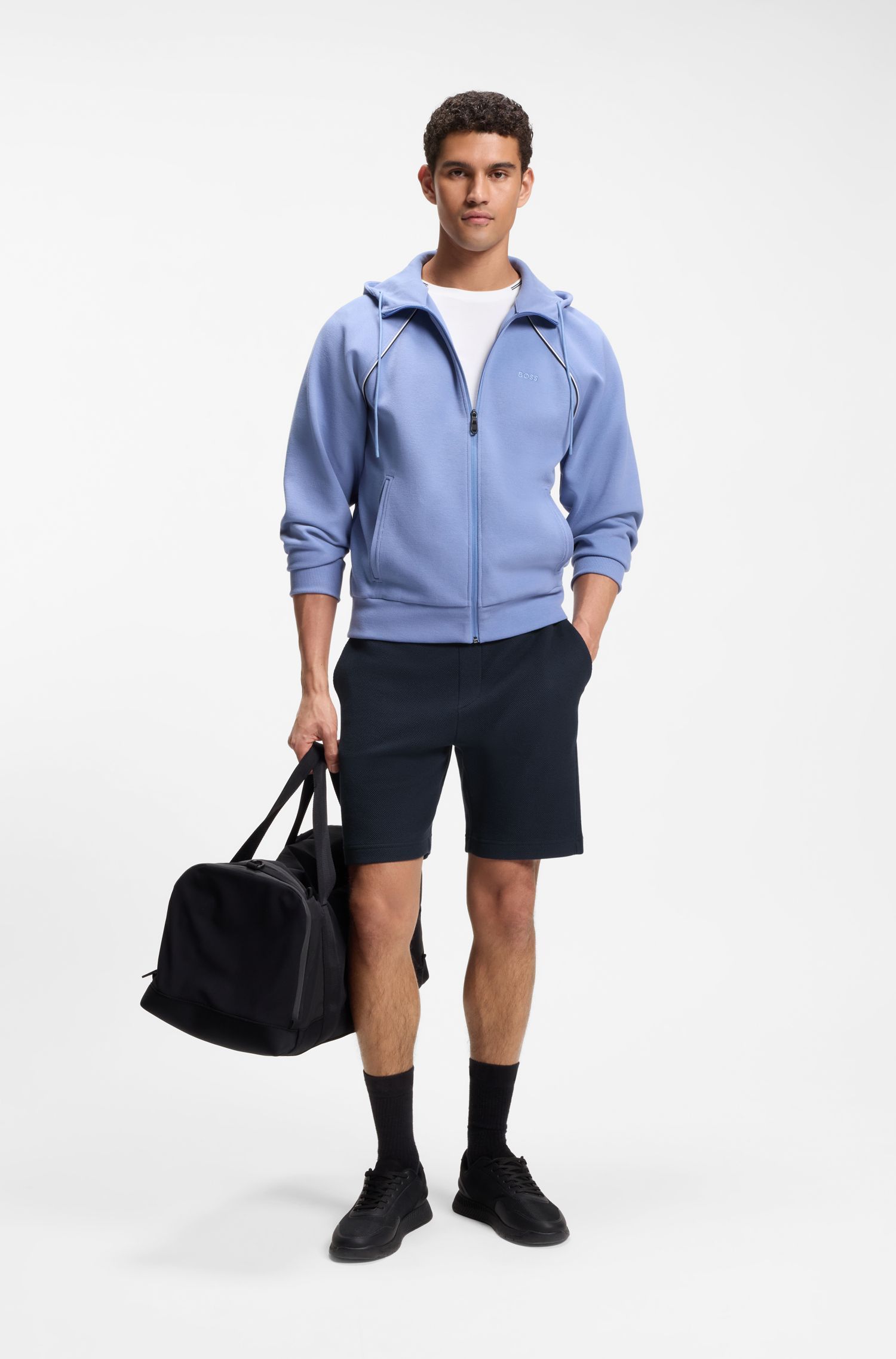BOSS - Quần short cotton có cấu trúc, có dây rút