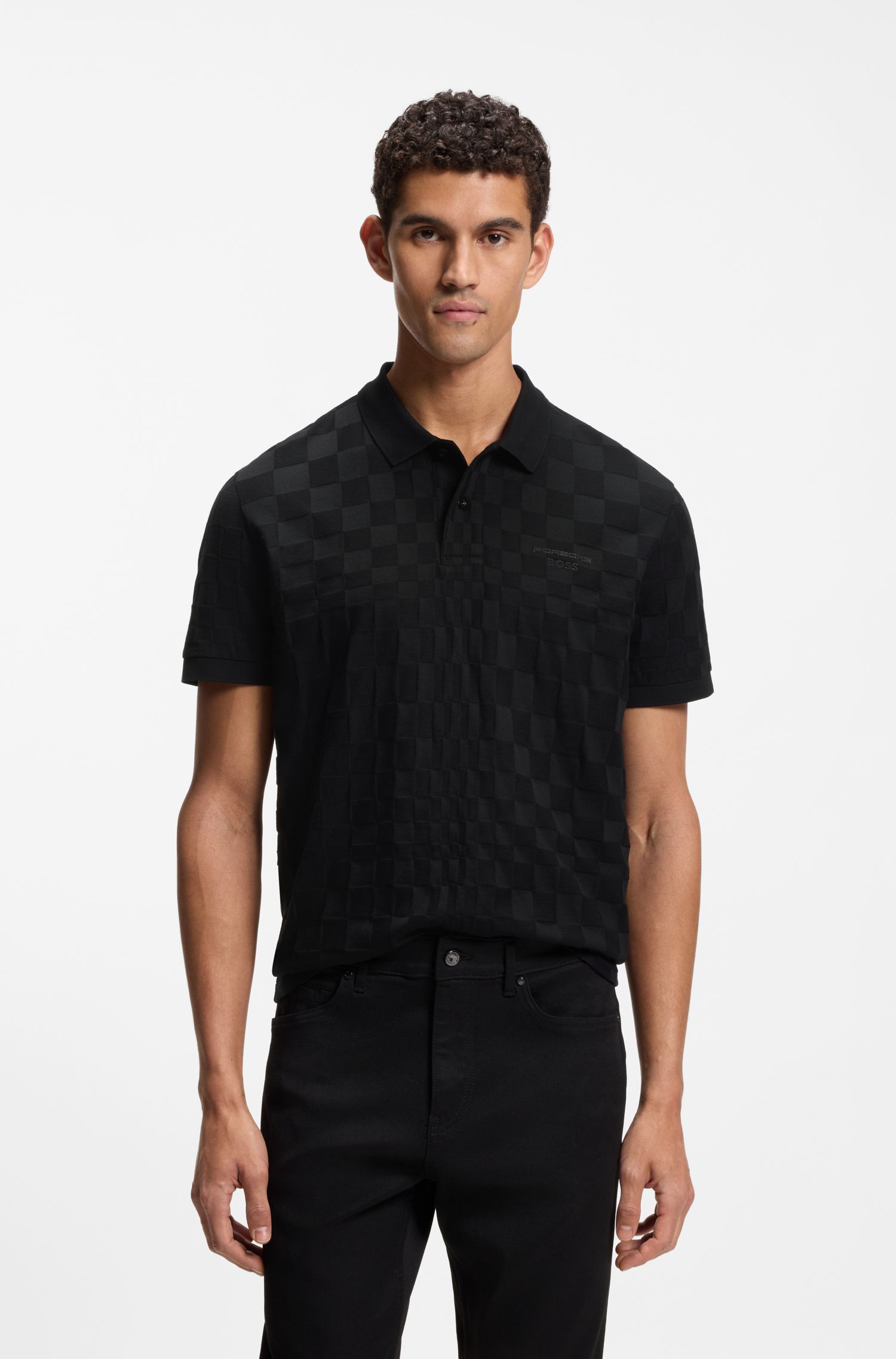 BOSS - Áo polo Porsche x Boss cotton dệt họa tiết jacquard