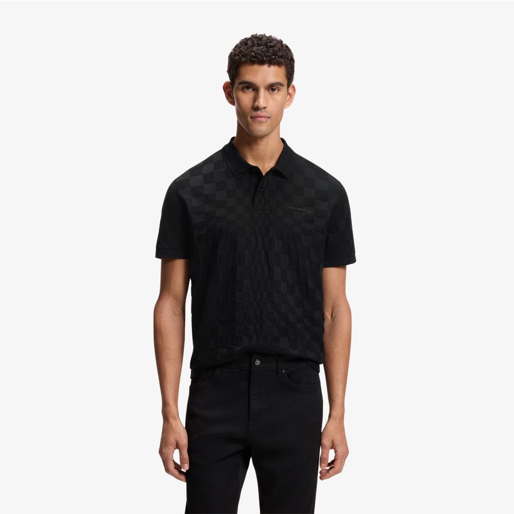 BOSS - Áo polo Porsche x Boss cotton dệt họa tiết jacquard