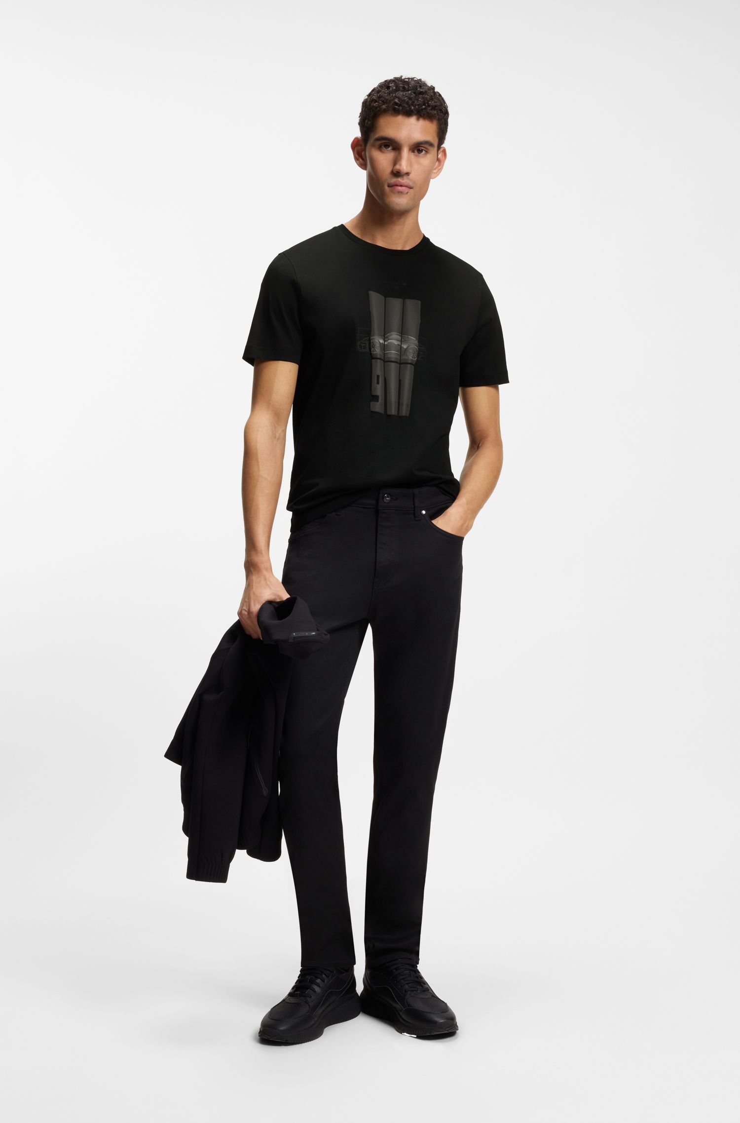 BOSS - Áo thun Porsche x Boss cotton mercerized với họa tiết in phản quang