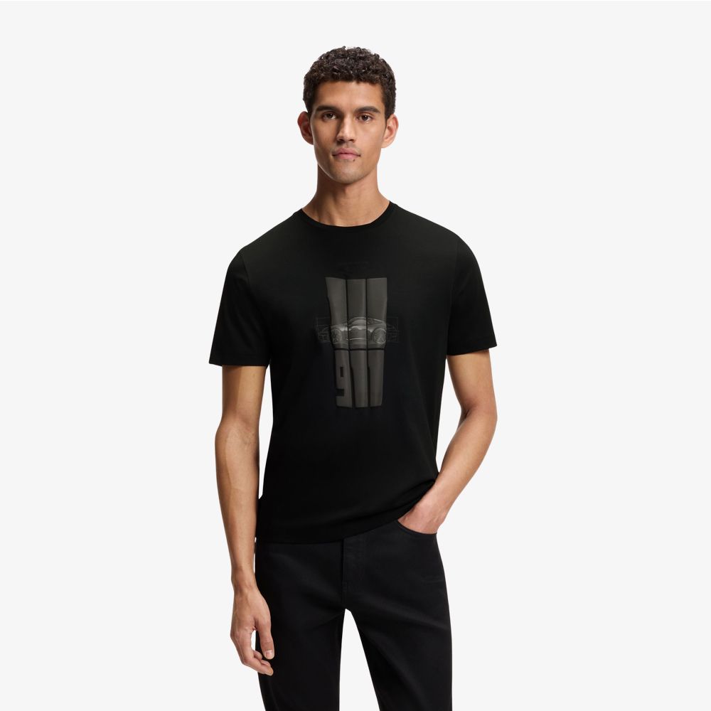 BOSS - Áo thun Porsche x Boss cotton mercerized với họa tiết in phản quang