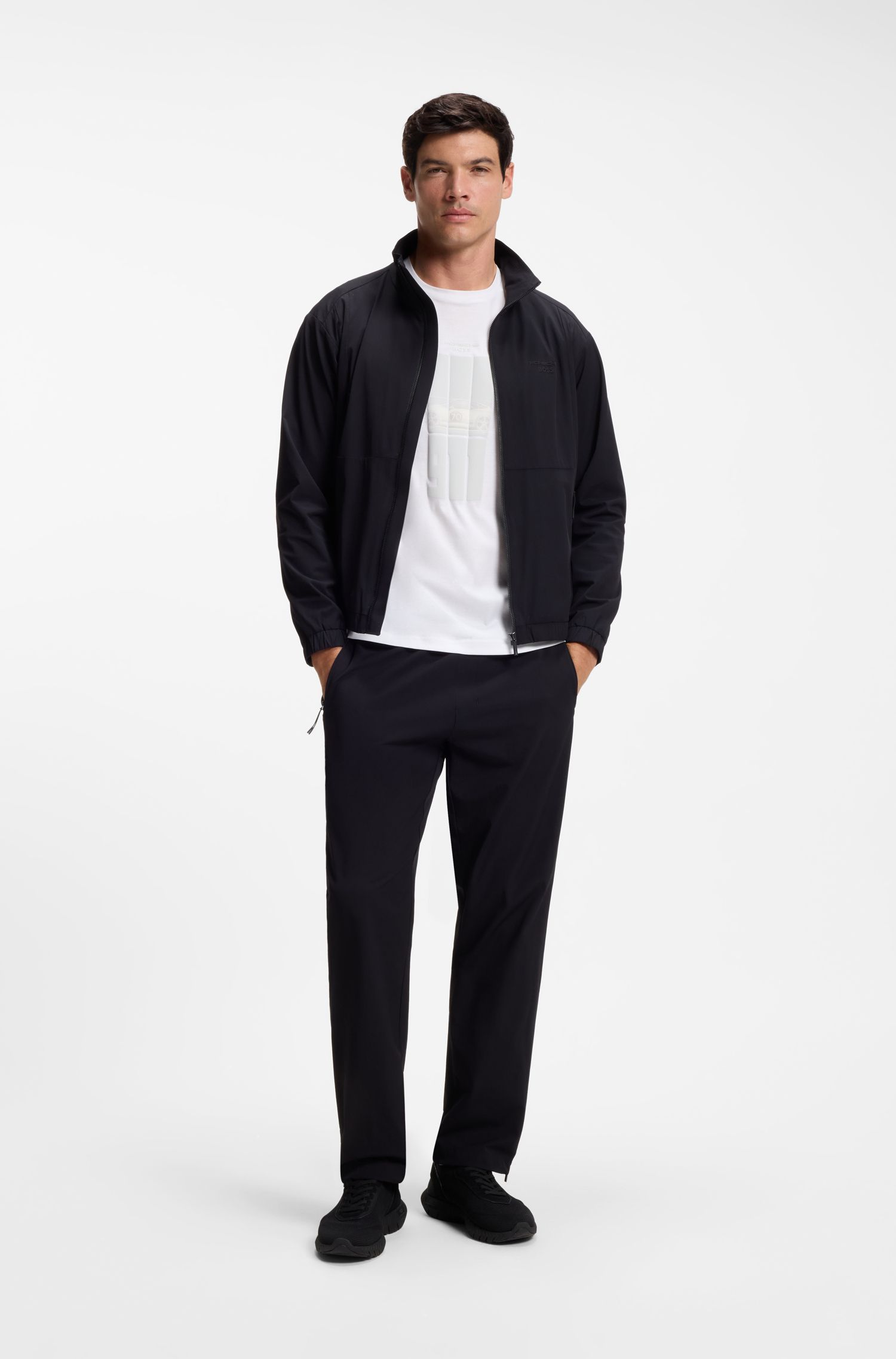 BOSS - Áo thun Porsche x Boss cotton mercerized với họa tiết in phản quang