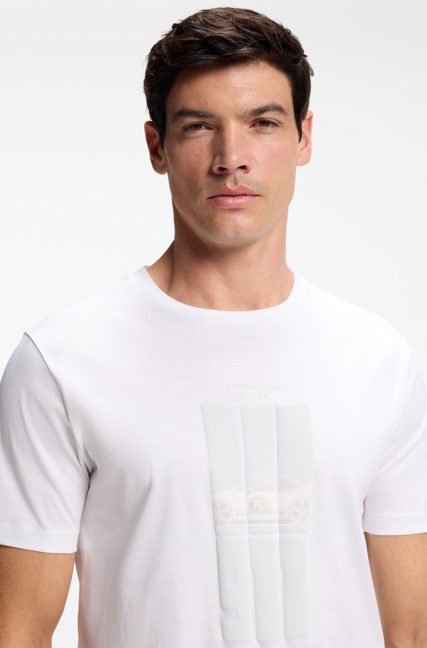 BOSS - Áo thun Porsche x Boss cotton mercerized với họa tiết in phản quang