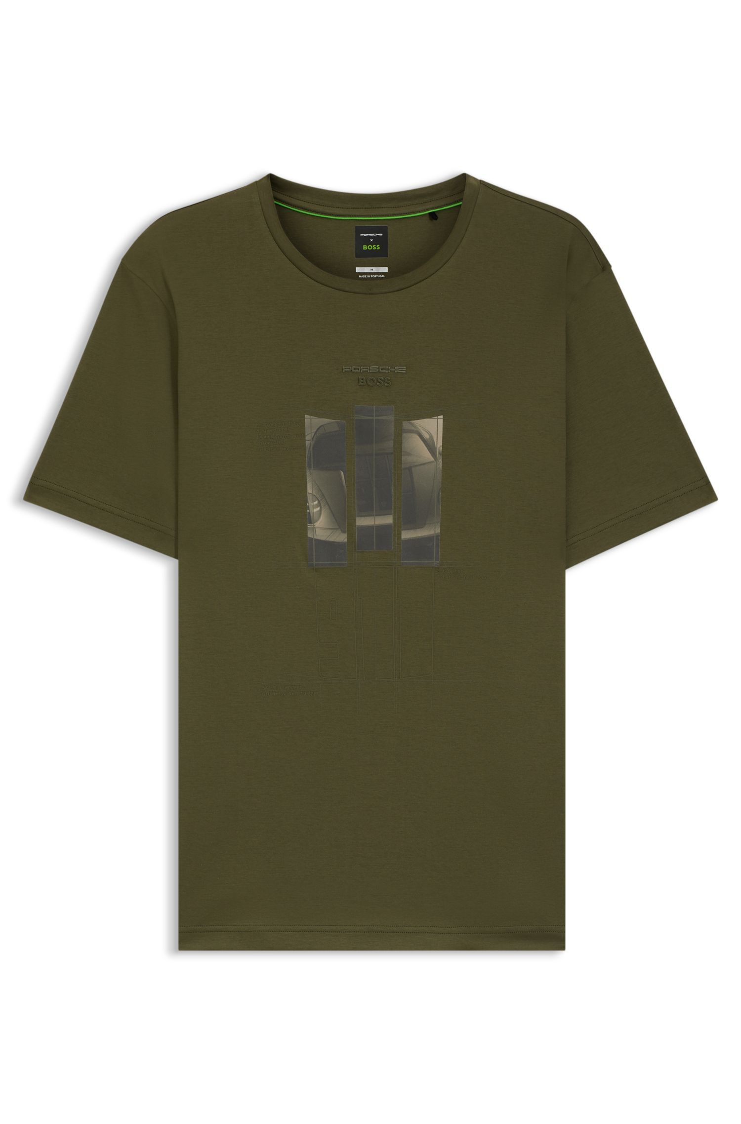 BOSS - Áo thun Porsche x Boss cotton mercerized với họa tiết in phản quang