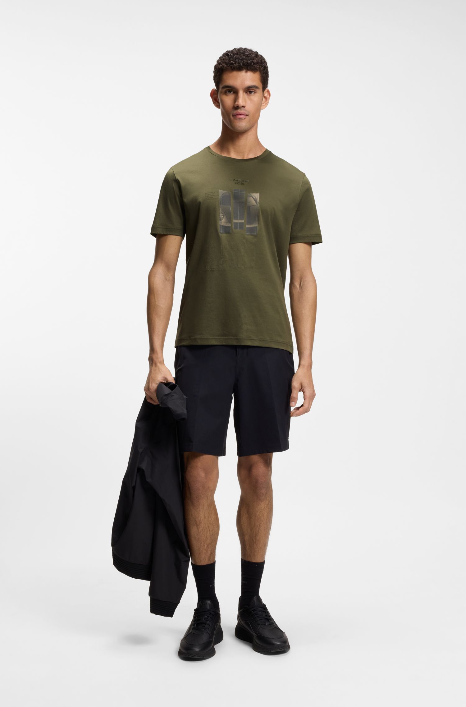 BOSS - Áo thun Porsche x Boss cotton mercerized với họa tiết in phản quang