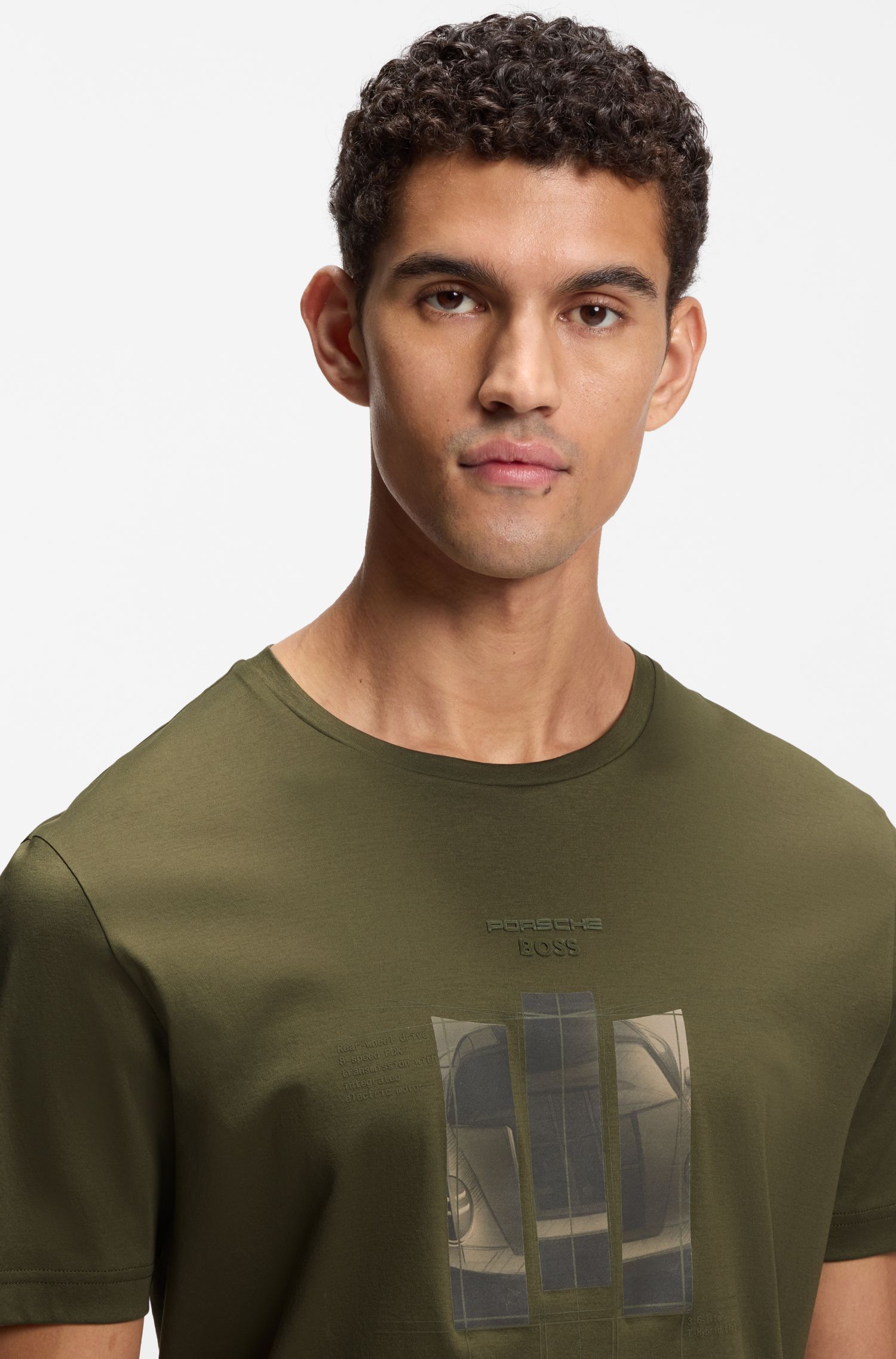 BOSS - Áo thun Porsche x Boss cotton mercerized với họa tiết in phản quang