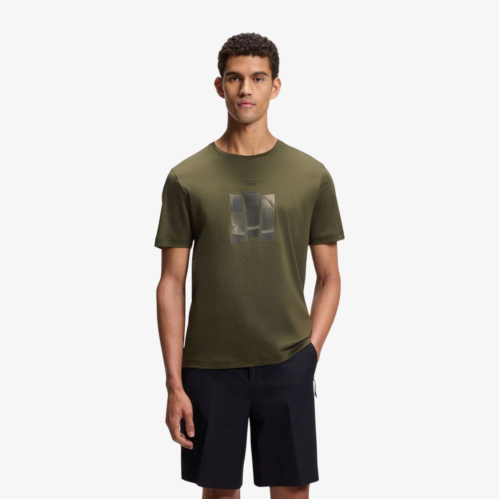 BOSS - Áo thun Porsche x Boss cotton mercerized với họa tiết in phản quang