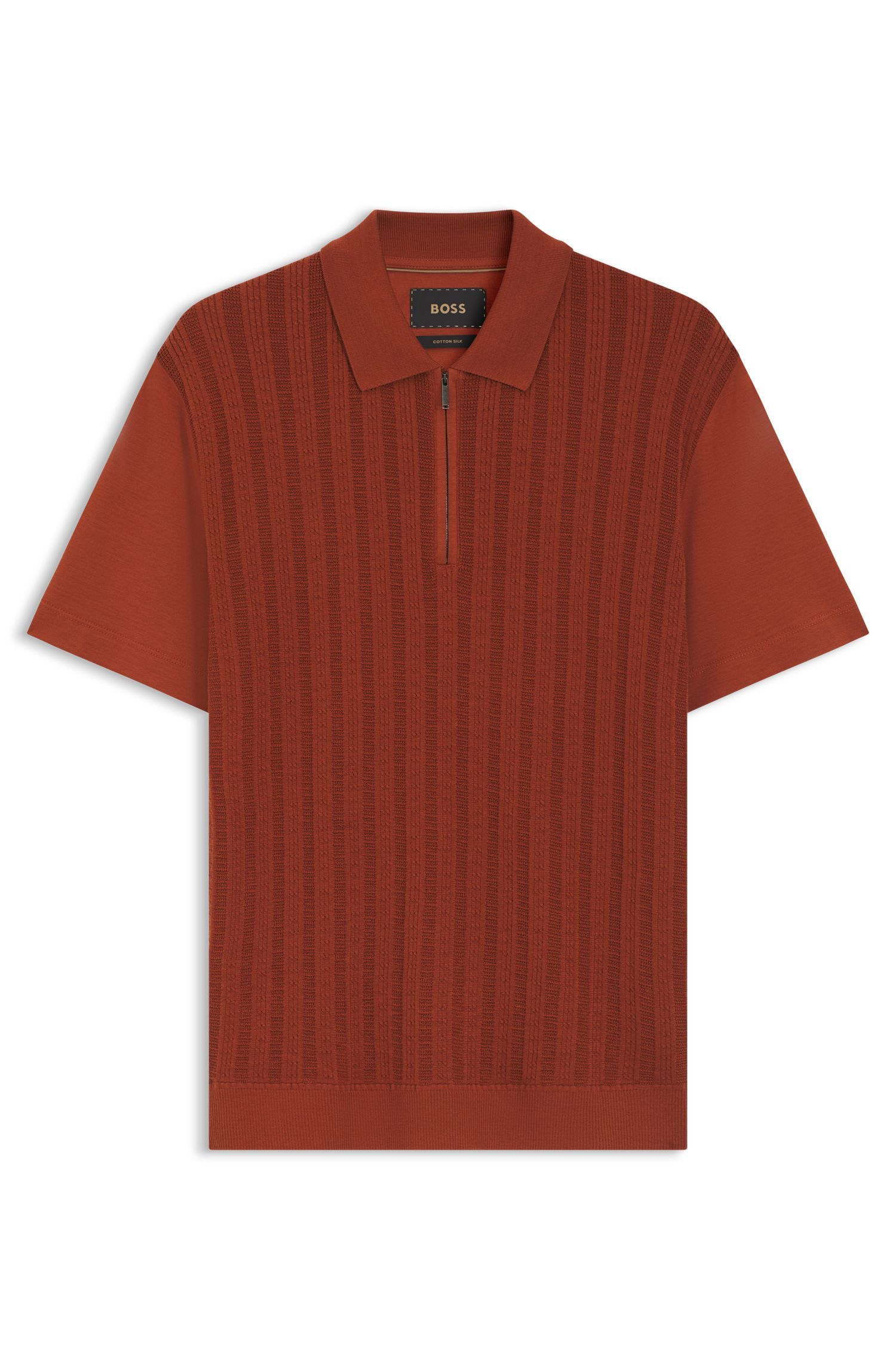 BOSS - Áo polo cổ khóa kéo bằng chất liệu cotton và lụa