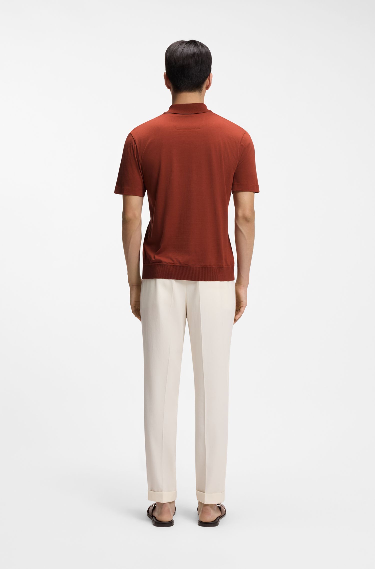 BOSS - Áo polo cổ khóa kéo bằng chất liệu cotton và lụa
