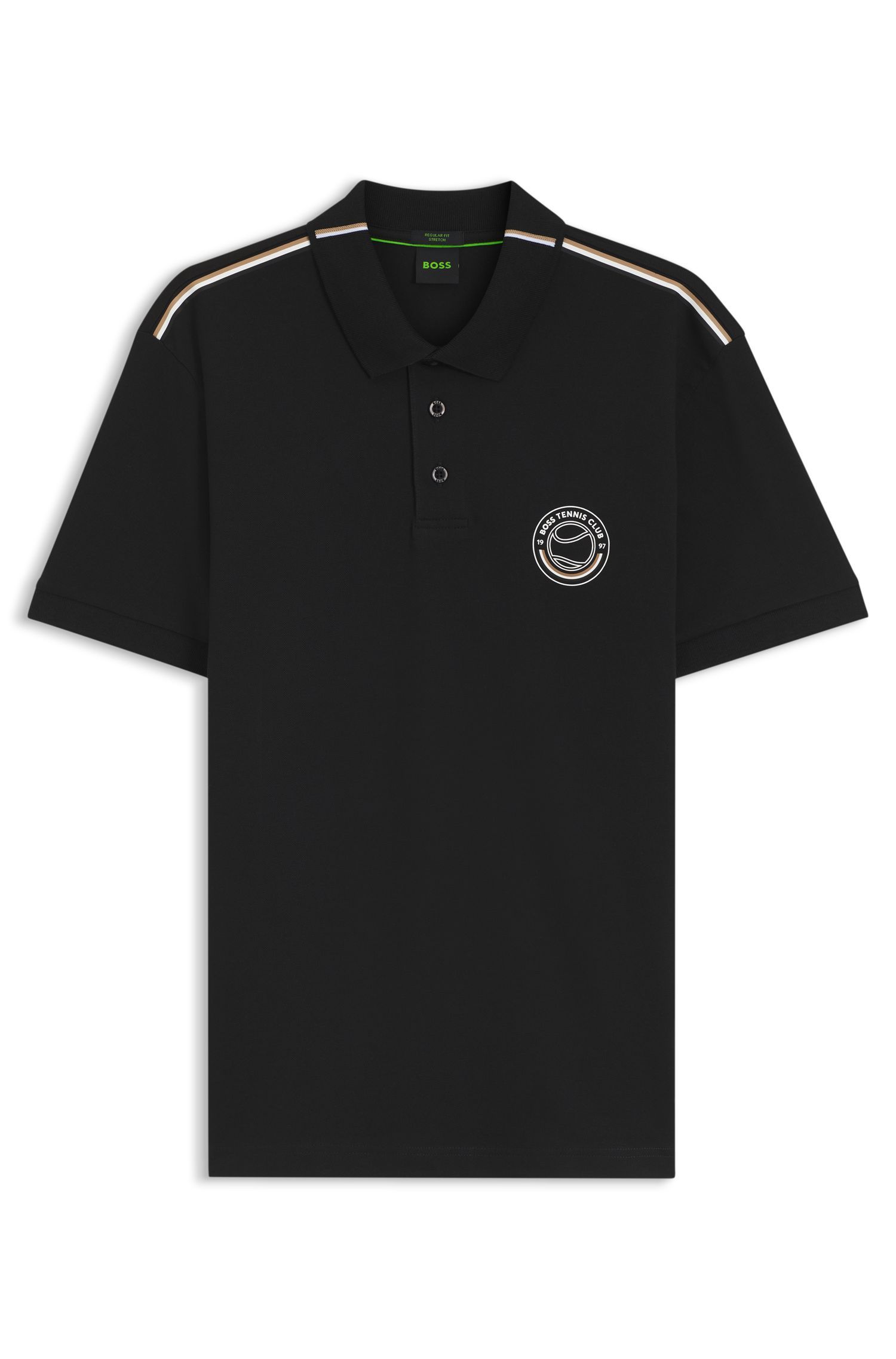 BOSS - Áo polo bằng vải cotton co giãn với logo lấy cảm hứng từ môn tennis