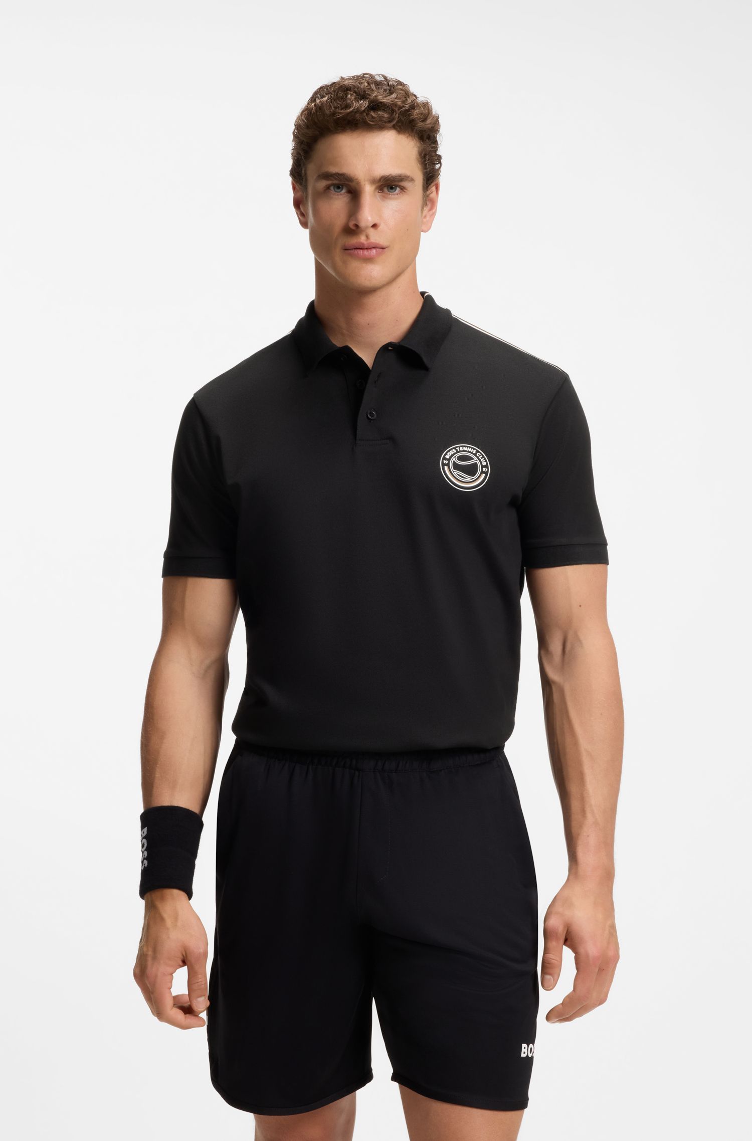 Áo polo bằng vải cotton co giãn với logo lấy cảm hứng từ môn tennis