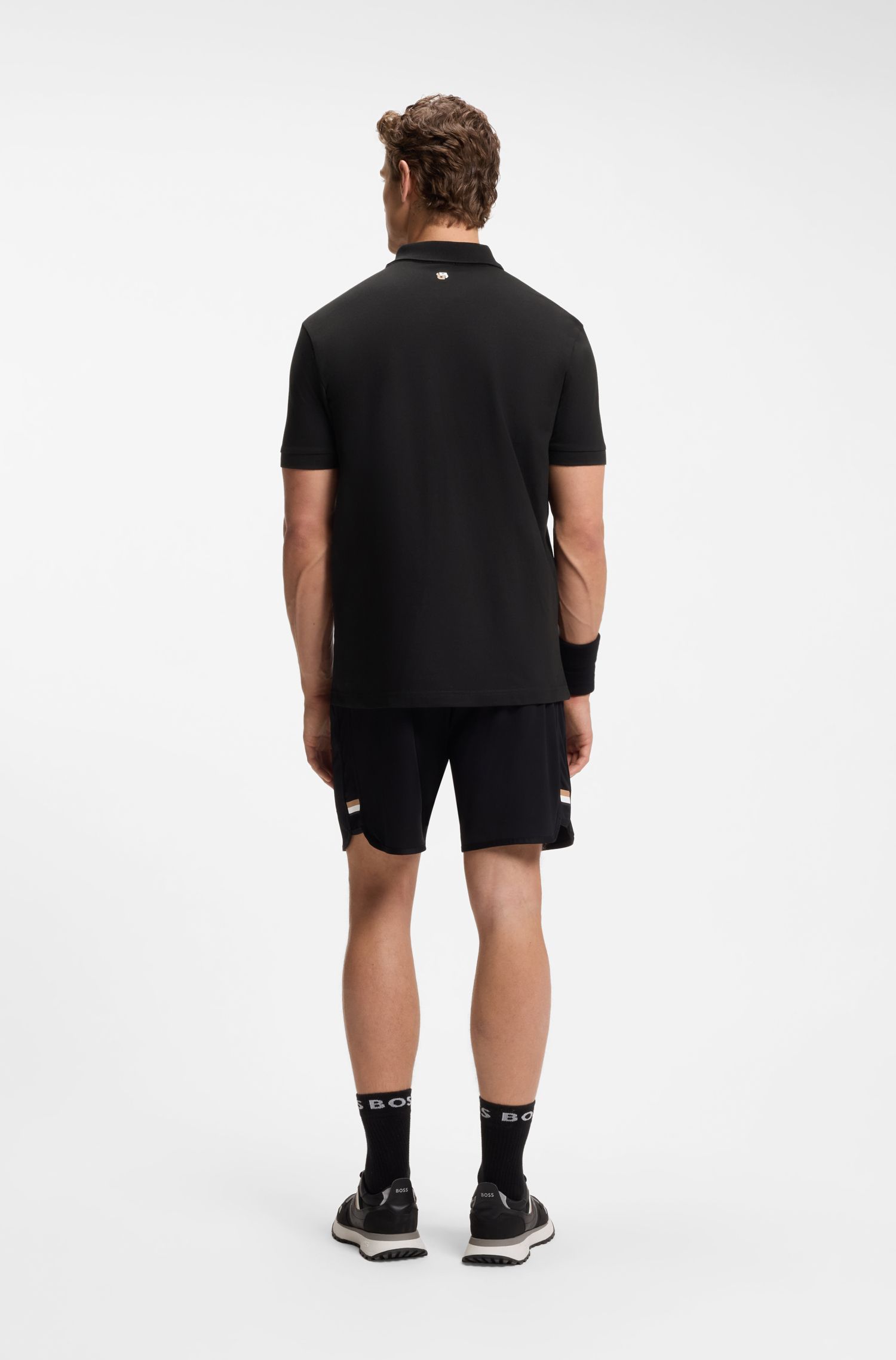 Áo polo bằng vải cotton co giãn với logo lấy cảm hứng từ môn tennis