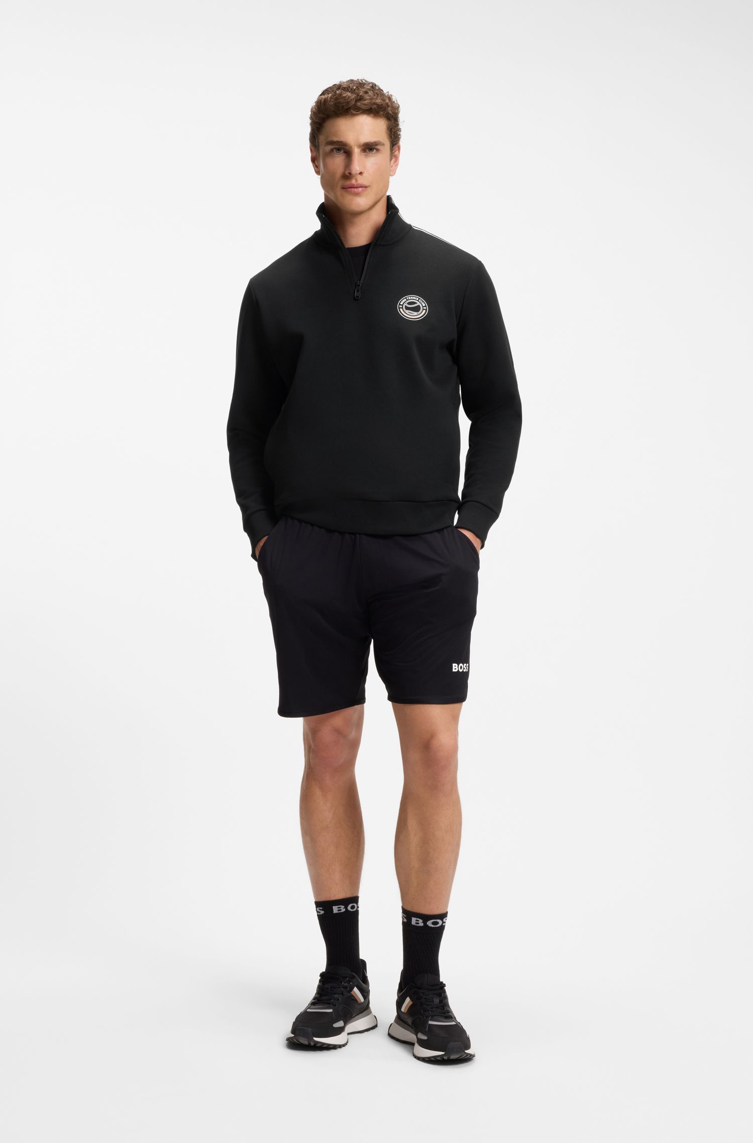 BOSS - Áo nỉ pha cotton với họa tiết tennis