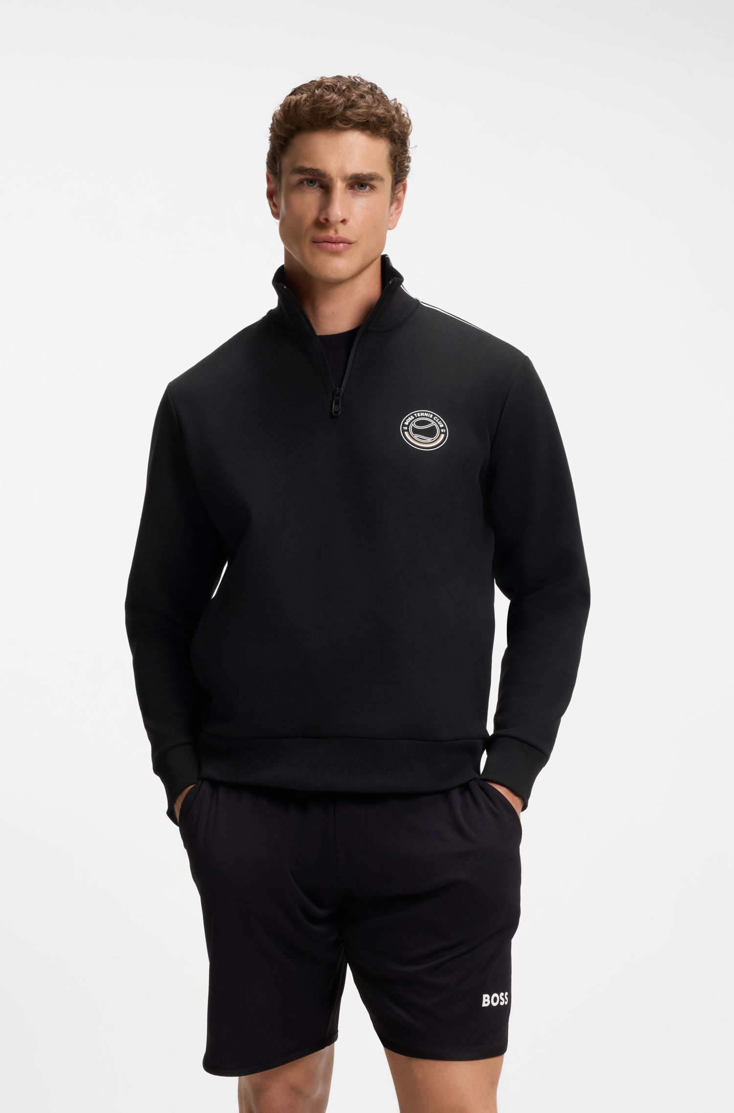 BOSS - Áo nỉ pha cotton với họa tiết tennis