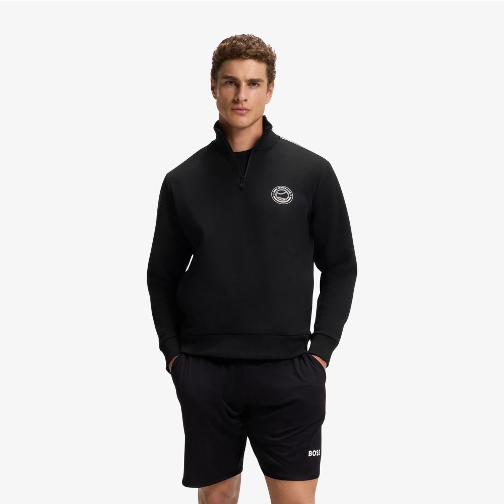 BOSS - Áo nỉ pha cotton với họa tiết tennis