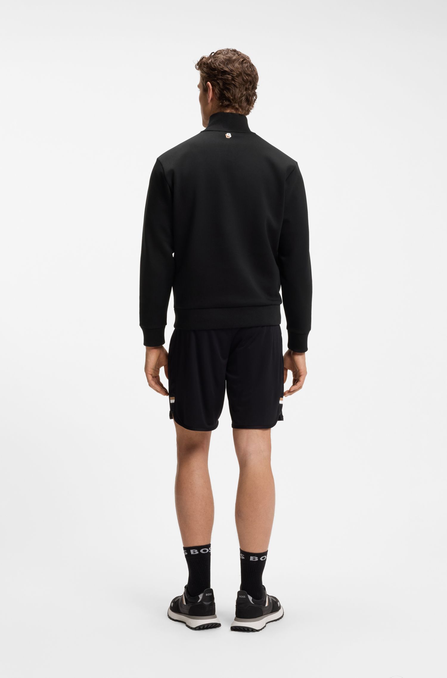 BOSS - Áo nỉ pha cotton với họa tiết tennis
