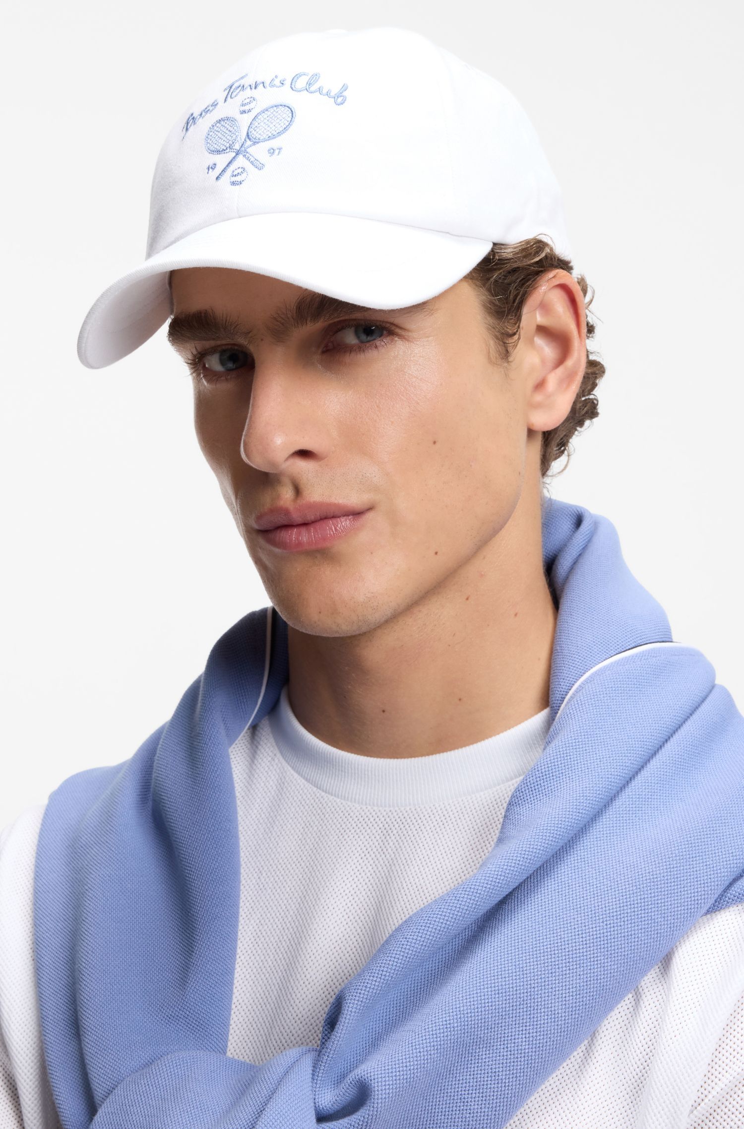 BOSS - Mũ lưỡi trai bằng vải cotton chéo với họa tiết tennis