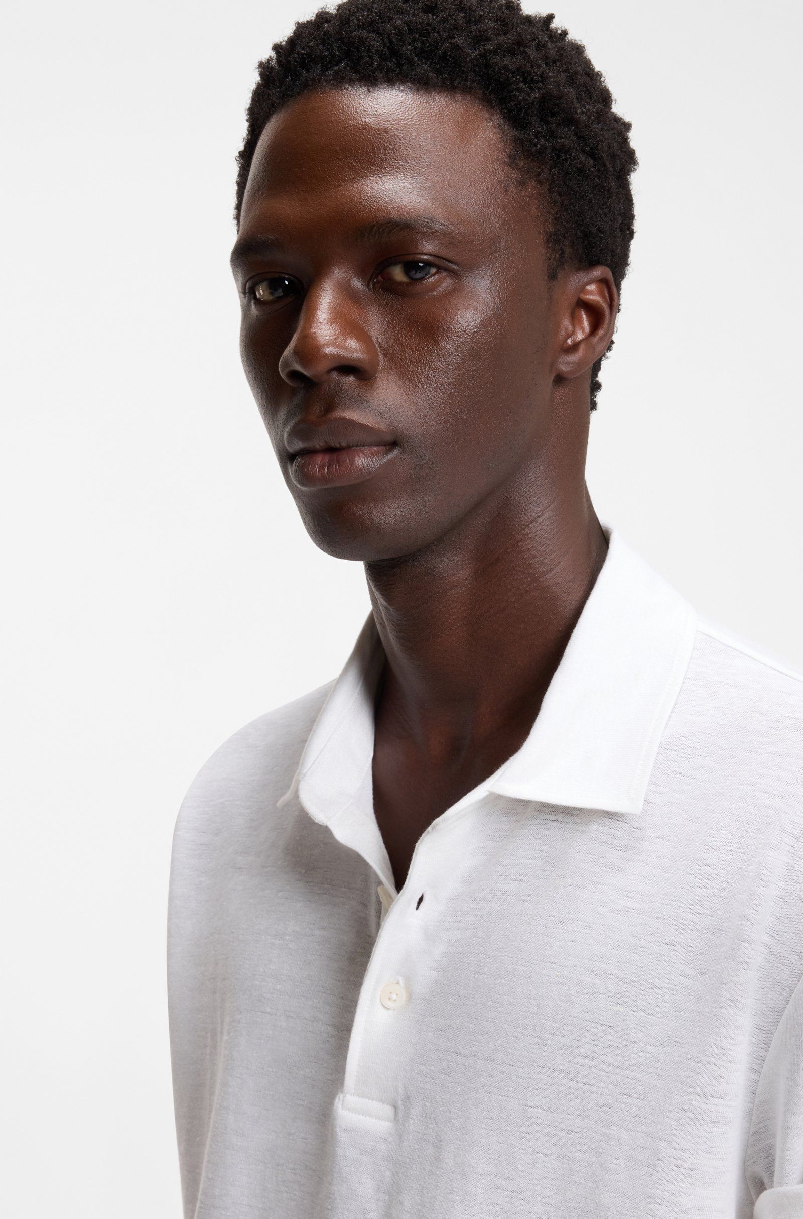 BOSS - Áo polo BOSS By Beckham vải linen