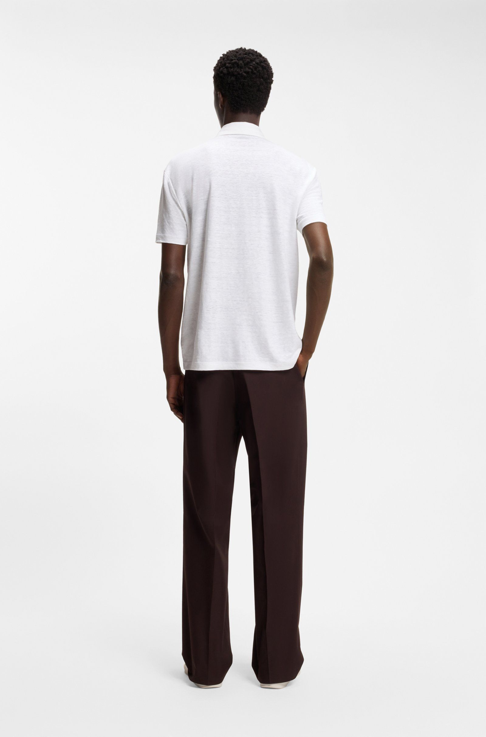 BOSS - Áo polo BOSS By Beckham vải linen