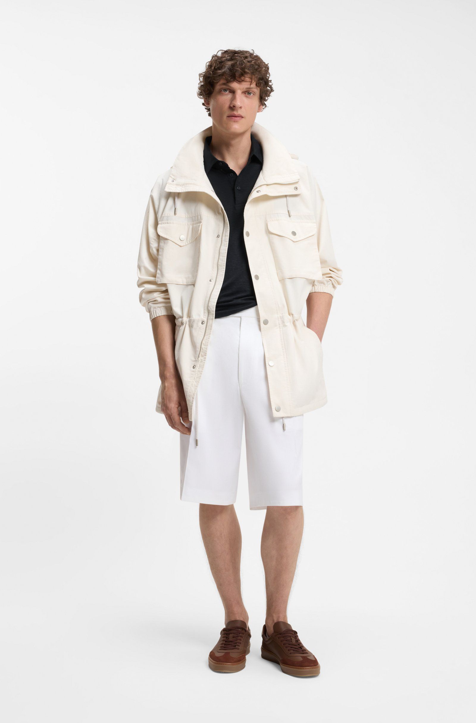 BOSS - Áo polo BOSS By Beckham vải linen