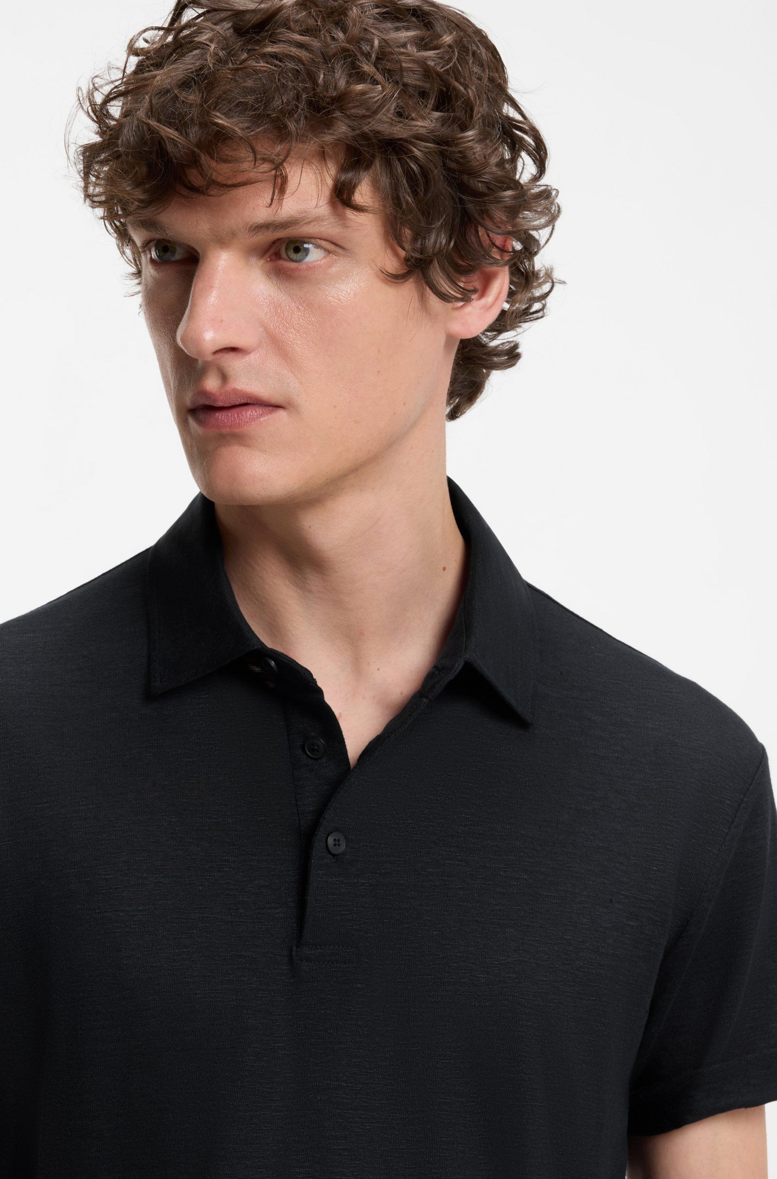 BOSS - Áo polo BOSS By Beckham vải linen