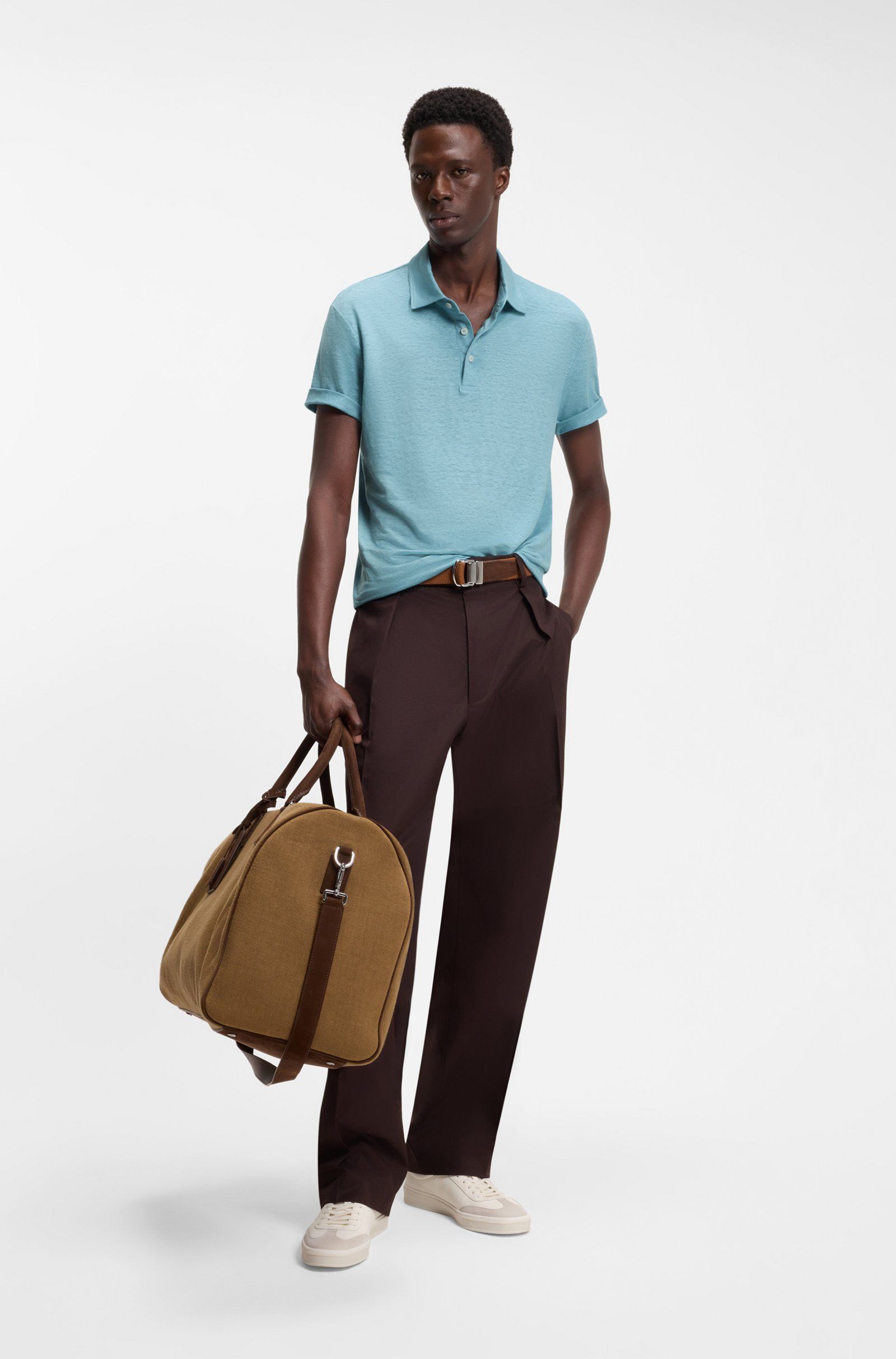 BOSS - Áo polo BOSS By Beckham vải linen