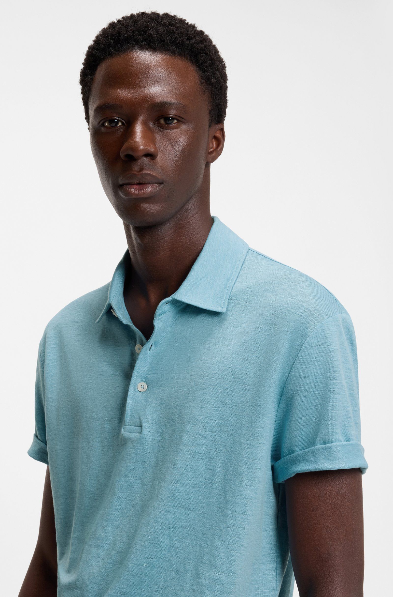 BOSS - Áo polo BOSS By Beckham vải linen