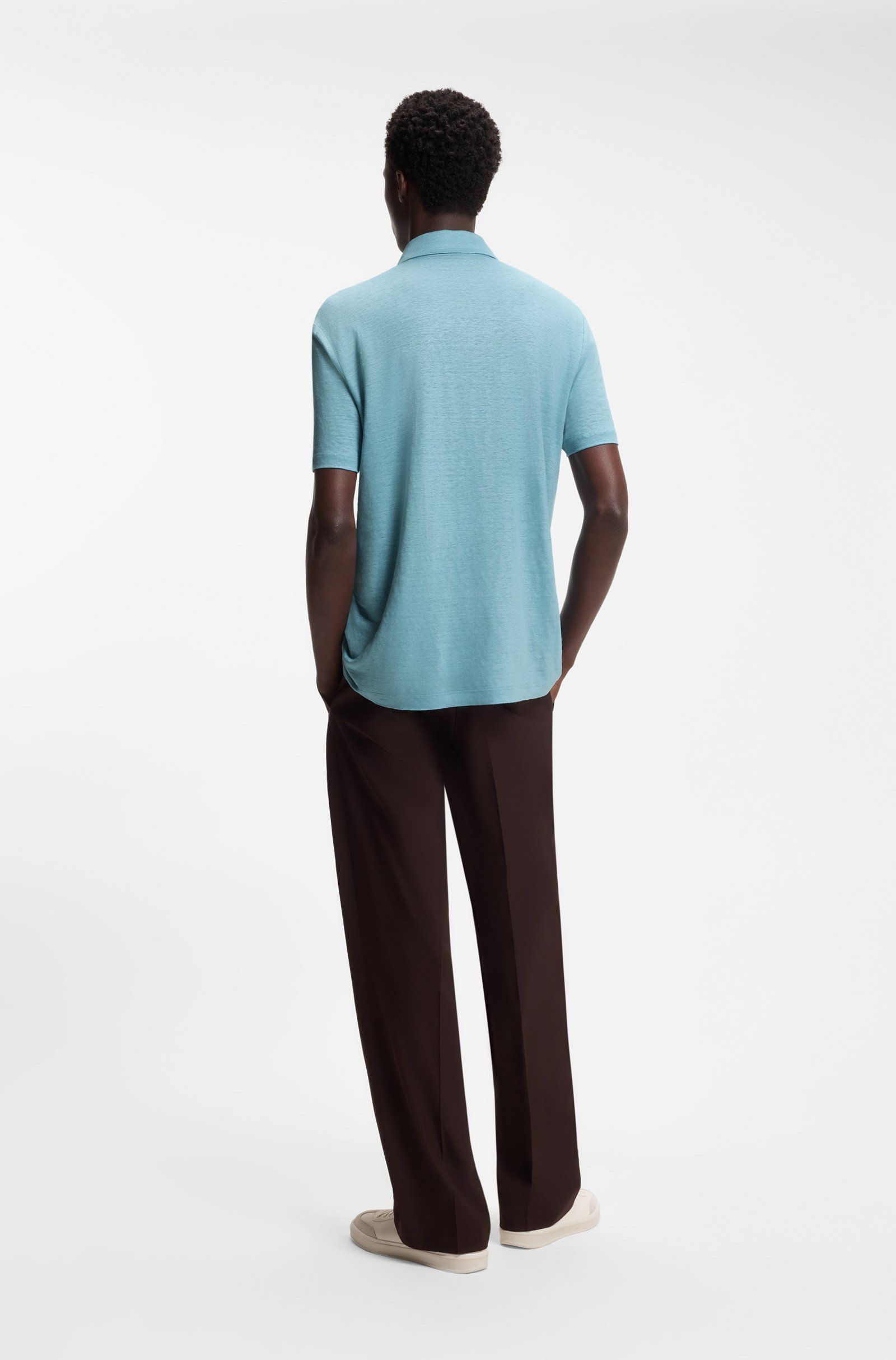 BOSS - Áo polo BOSS By Beckham vải linen