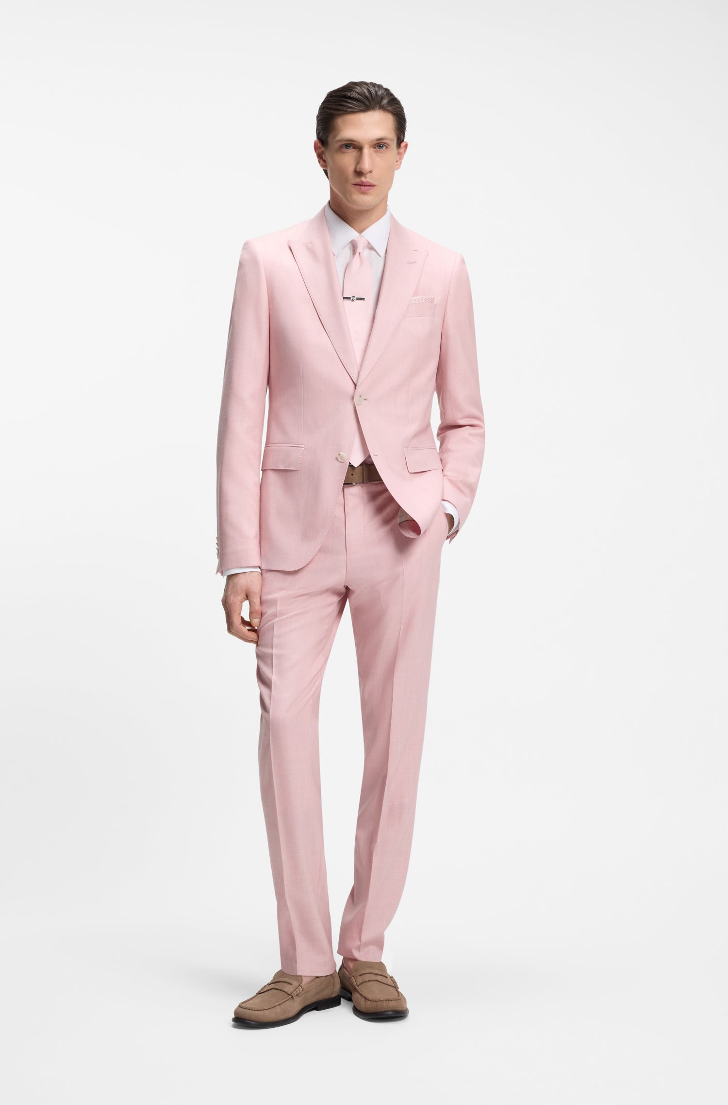 BOSS - Áo sơ mi linen Ý dáng slim fit