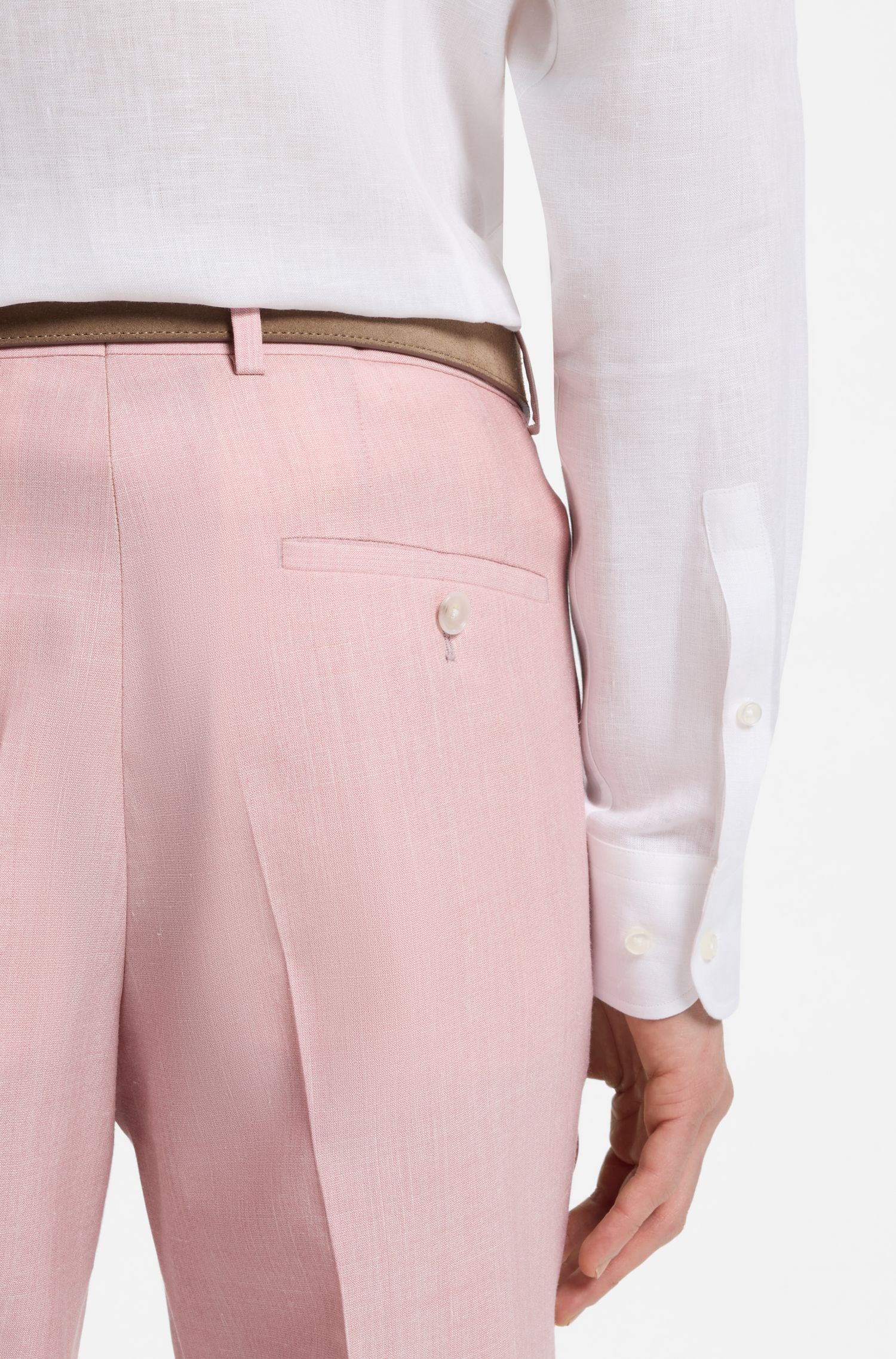 BOSS - Áo sơ mi linen Ý dáng slim fit