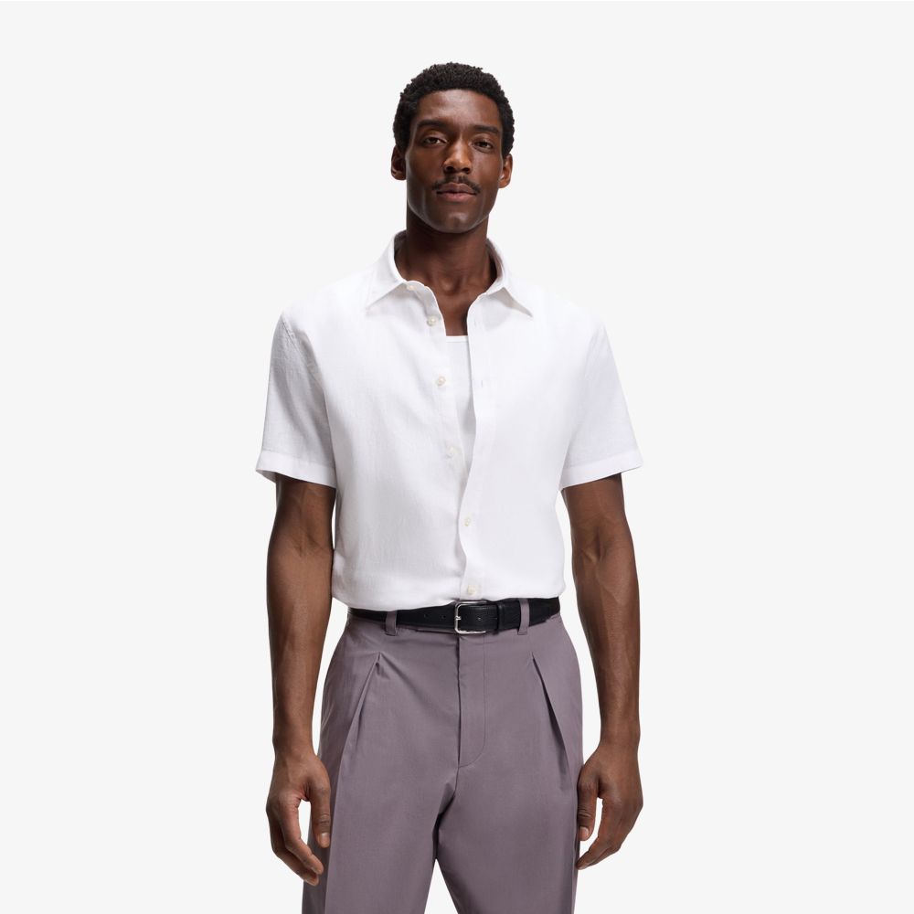 BOSS - áo sơ mi slim fit linen co giãn