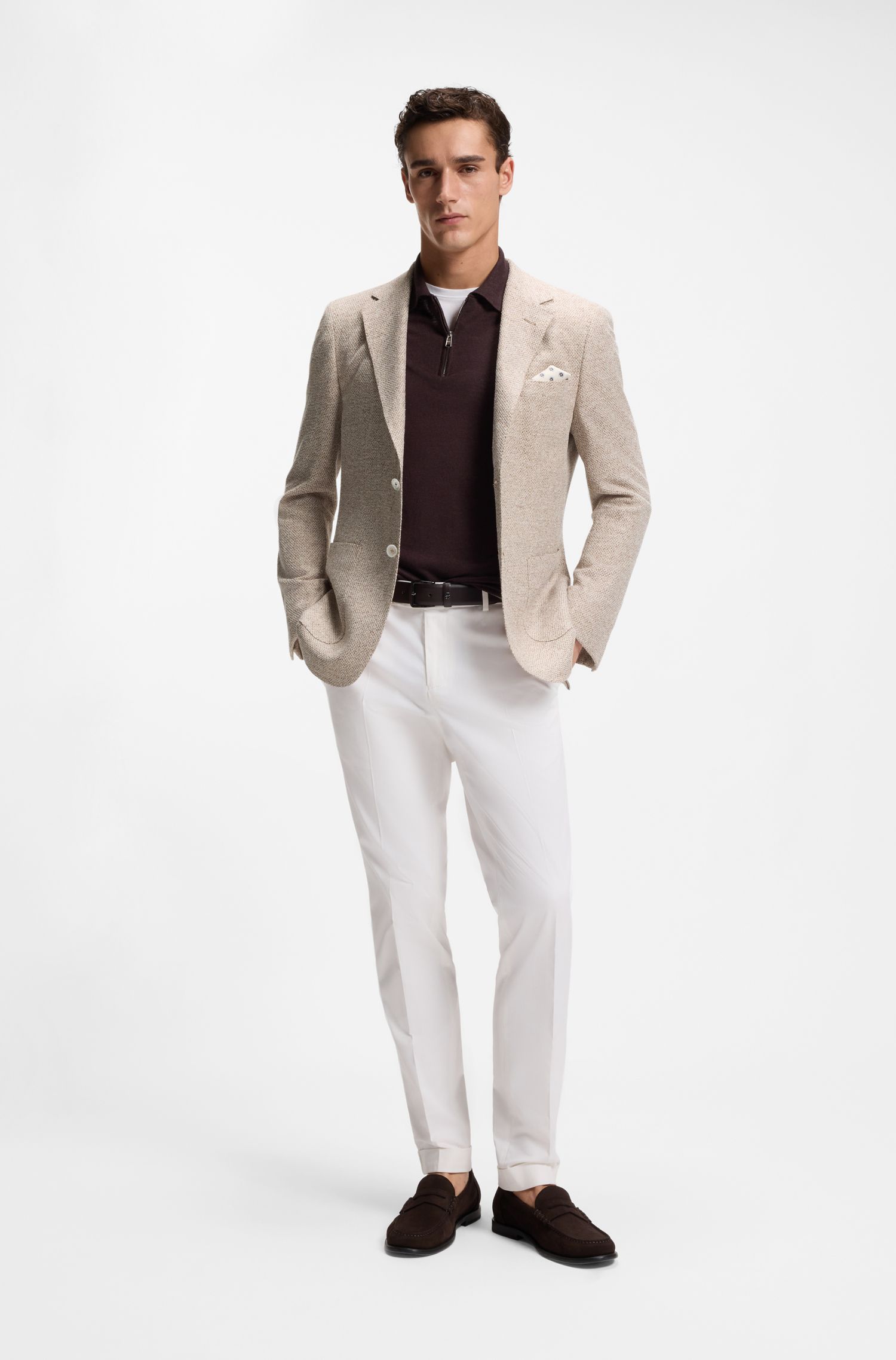 BOSS - Áo blazer dáng regular fit, chất liệu pha vải lanh có họa tiết