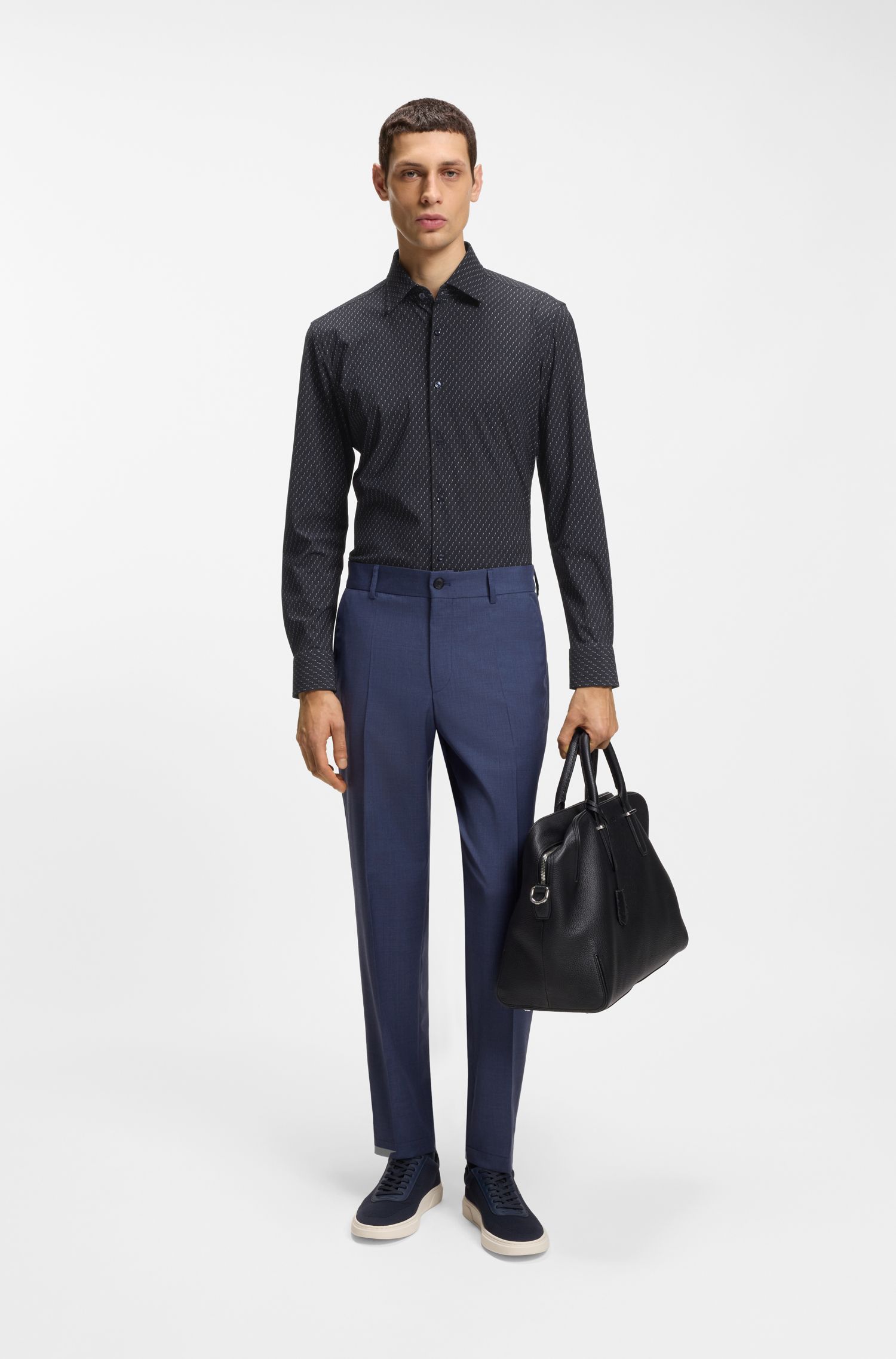 BOSS - Áo sơ mi slim fit in họa tiết, jersey co giãn cao cấp