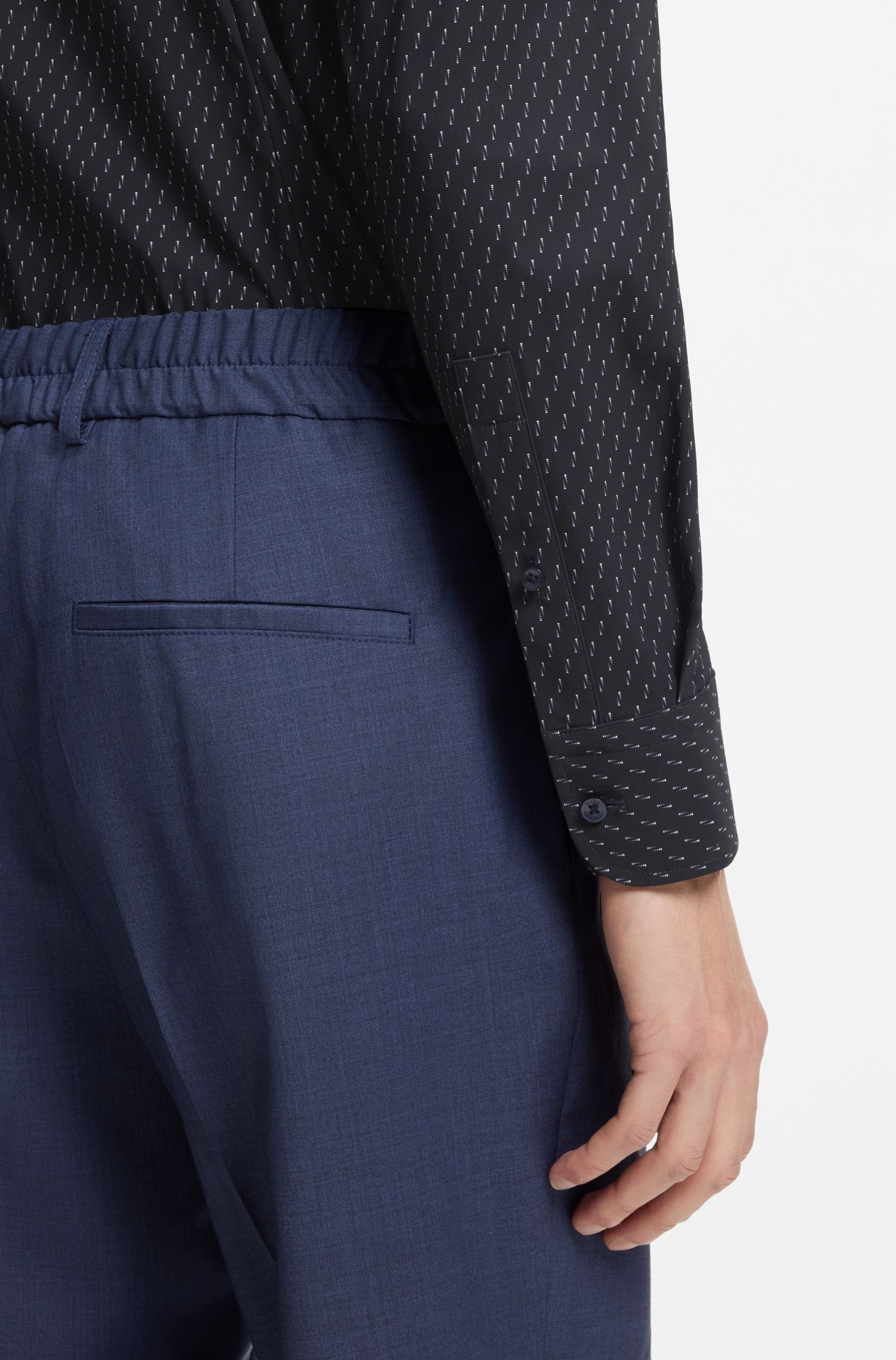 BOSS - Áo sơ mi slim fit in họa tiết, jersey co giãn cao cấp