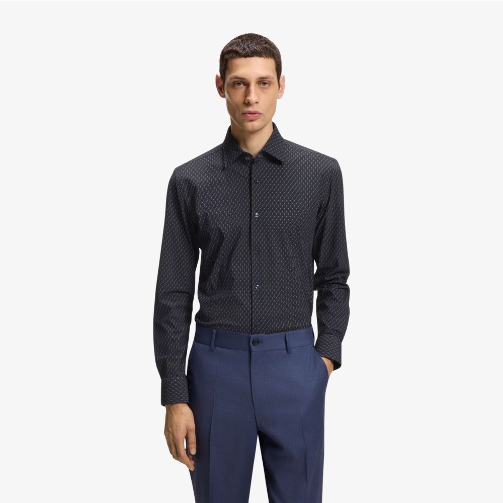 BOSS - Áo sơ mi slim fit in họa tiết, jersey co giãn cao cấp