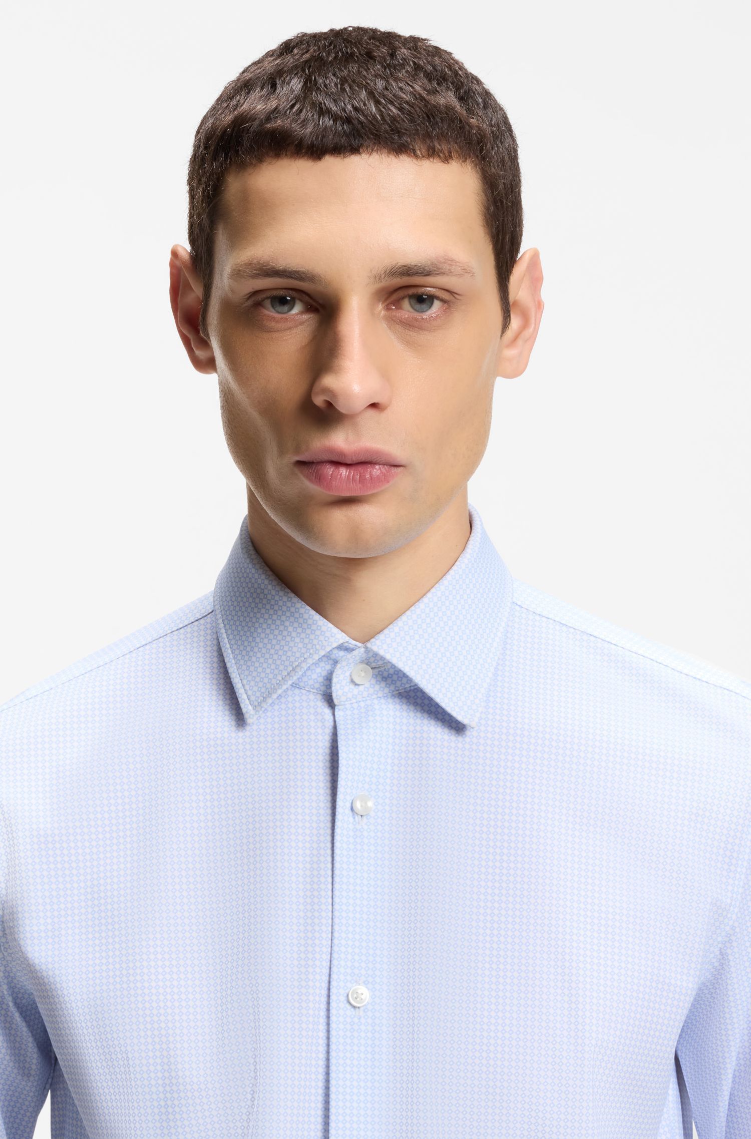 BOSS - Áo sơ mi slim fit in họa tiết, jersey co giãn cao cấp