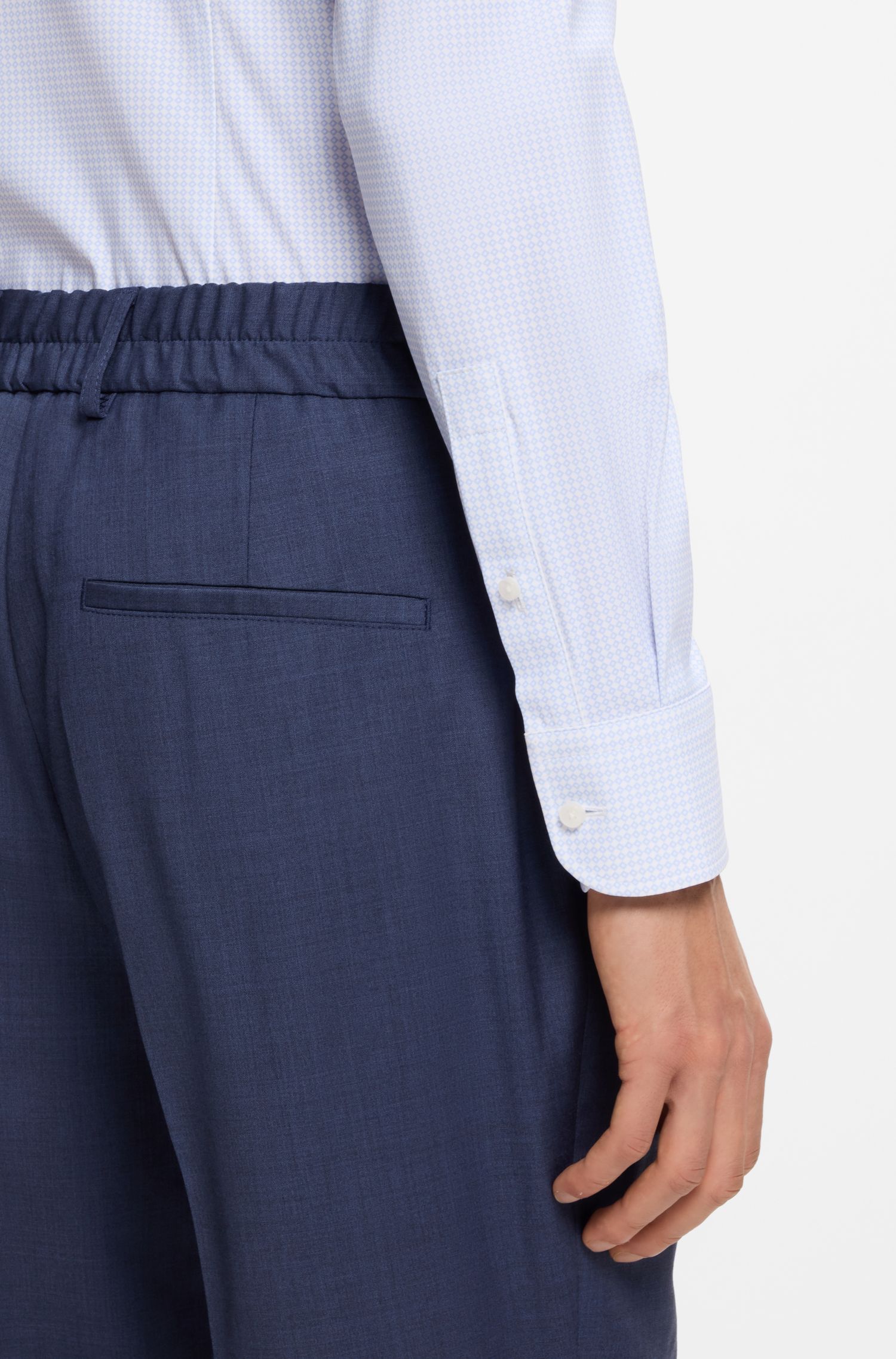 BOSS - Áo sơ mi slim fit in họa tiết, jersey co giãn cao cấp