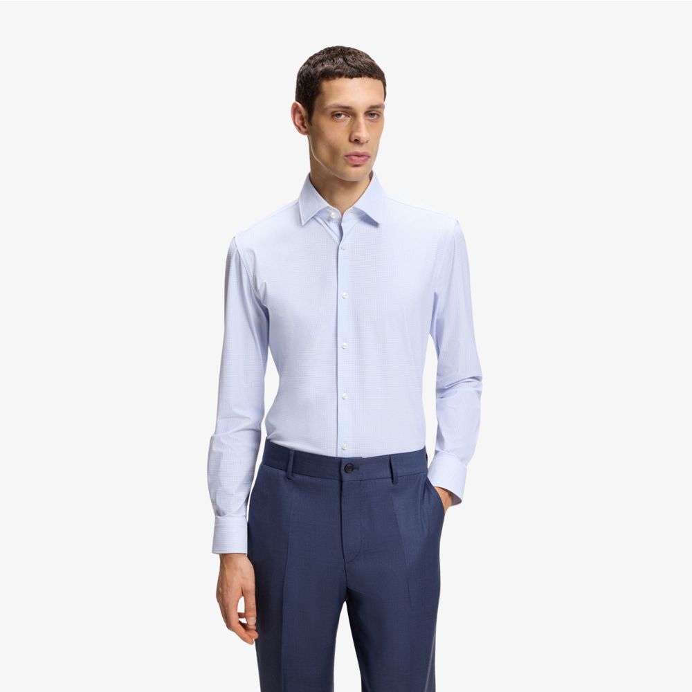 BOSS - Áo sơ mi slim fit in họa tiết, jersey co giãn cao cấp